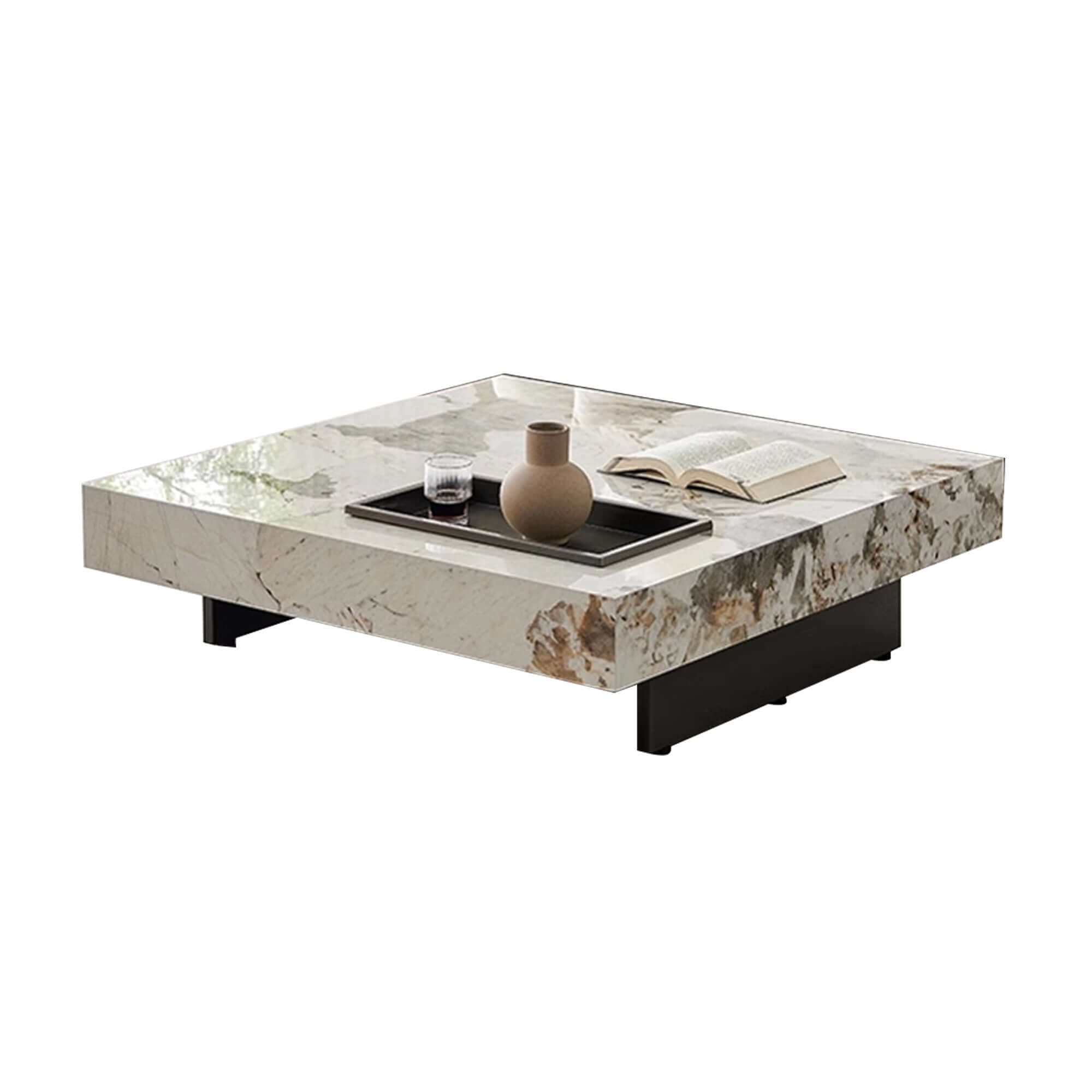 Luxury Square Marble Coffee Table with Metal Legs - Modern Living Room Centerpiece for Home Decor