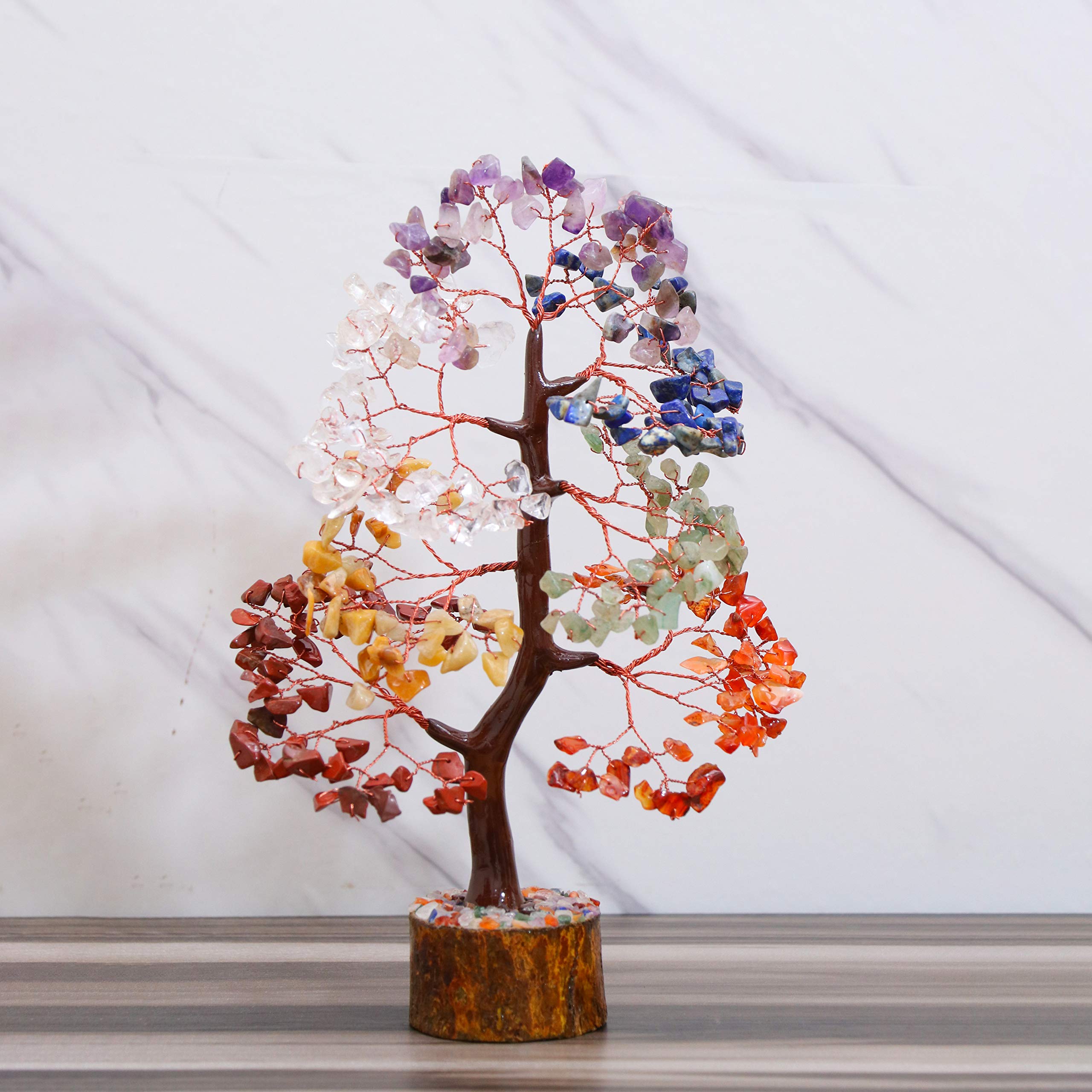 BEZAVO Seven Chakra Handmade Gemstone Money Tree for Wealth & Good Luck – Feng Shui Home & Office Decor with Healing Crystals – Spiritual Gifts for Women, Mom & Best Friend – Unique Birthday & Housewarming Present – Perfect for Meditation Spaces, Work Desks & Gift Giving