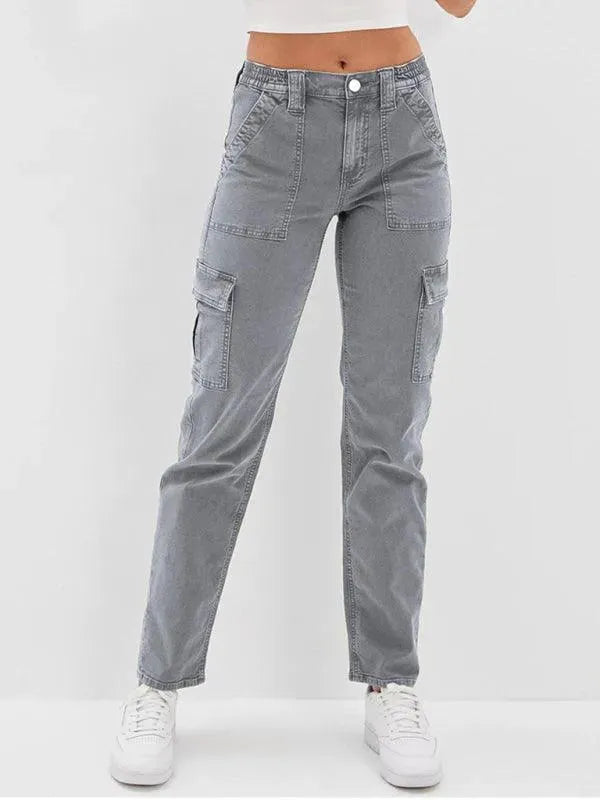 Washed Women's Cargo Denim Jeans - Stylish & Comfortable High-Waisted Pants for Casual Wear, Outdoor Adventures & Street Fashion