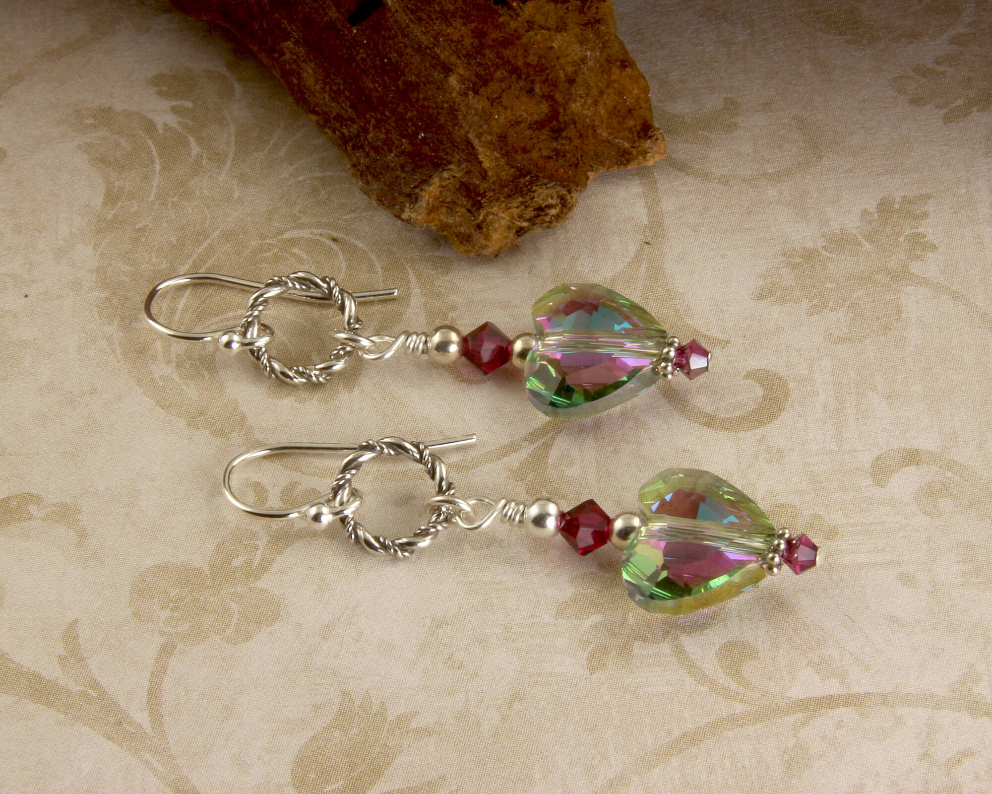 Swarovski Ruby Heart Crystal Earrings - Sterling Silver Stud Earrings for Women, Valentine's Day Gift, Anniversary Jewelry, Bridesmaid Present