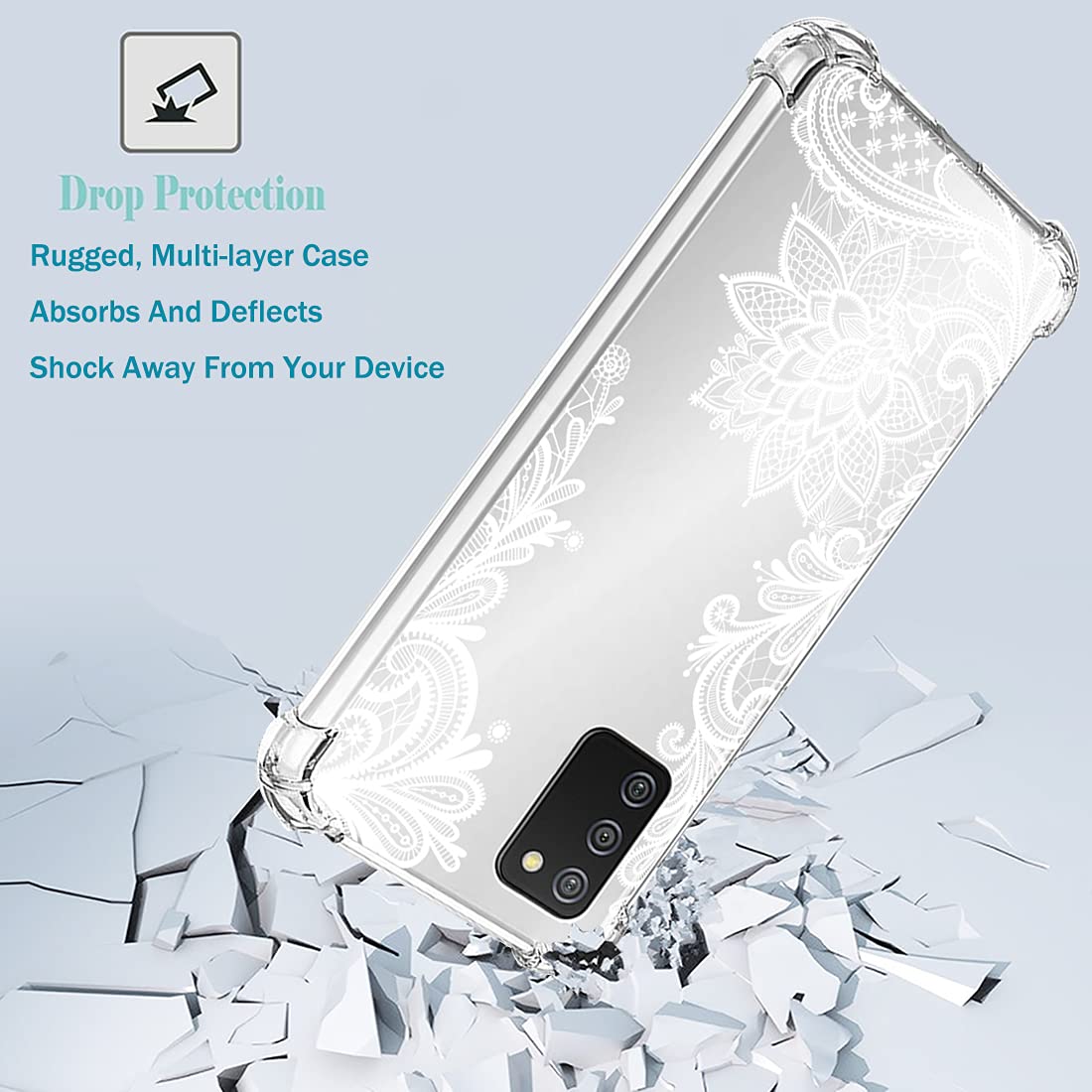 Samsung Galaxy A02S Phone Case - Slim Shockproof Clear Floral TPU Protective Cover for Women & Girls | Soft Flexible Mandala Design | Perfect for Everyday Use, Work & Travel