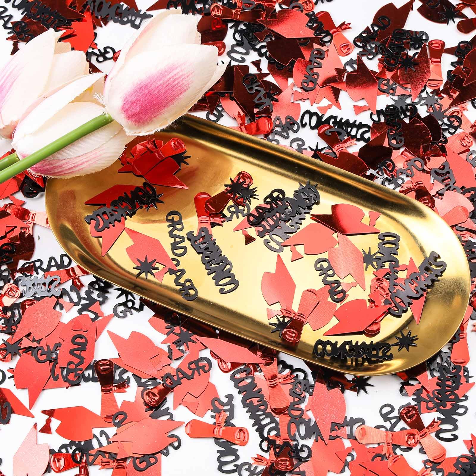 2025 Graduation Confetti - 1000 Pcs Red & Black Class of 2025 Table Decorations for Graduation Party Supplies | Perfect for Graduation Centerpieces, Photo Backdrops & Celebration Decor