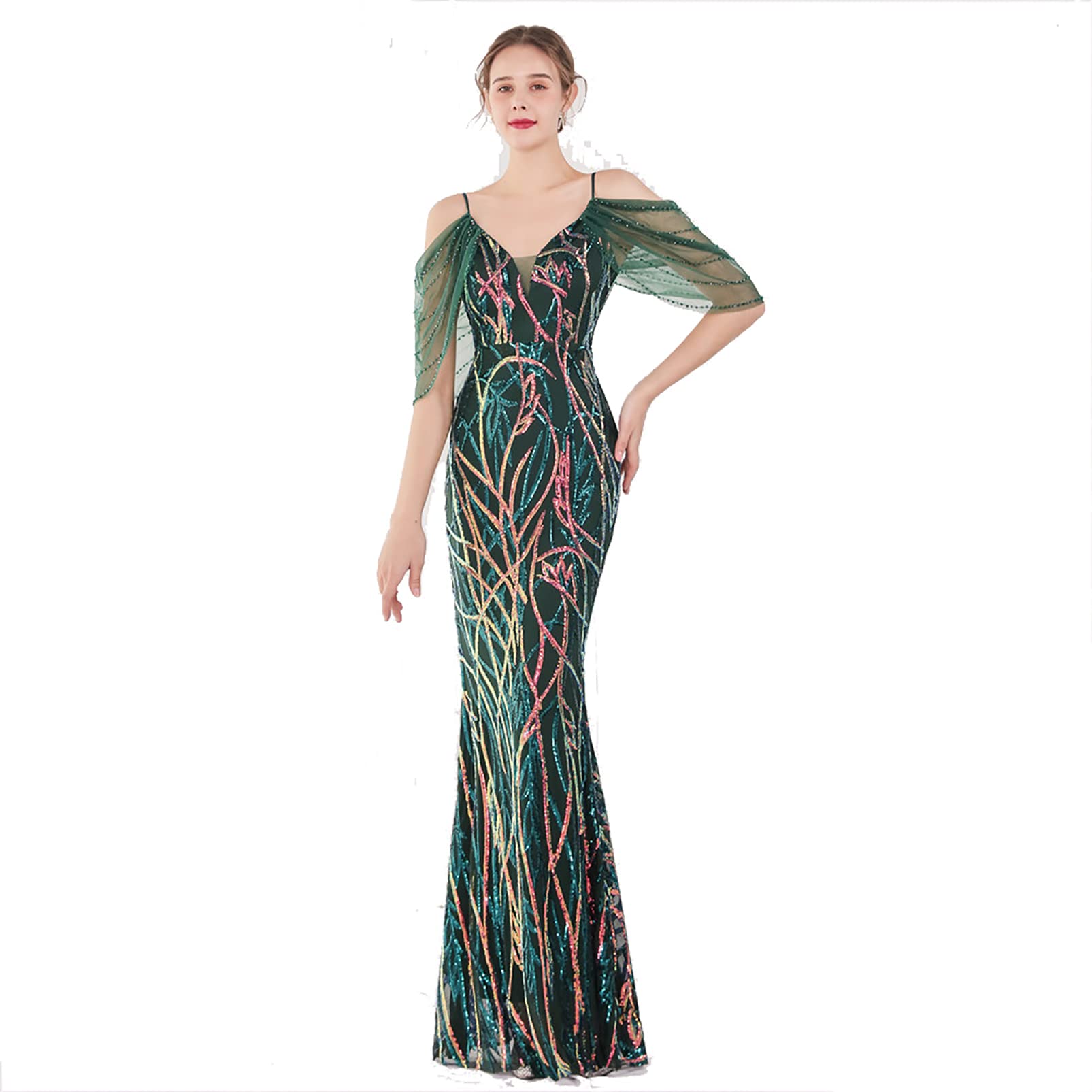 Elegant Women's Slim Mermaid Evening Cocktail Dress - Sleeveless V-Neck Sequins Maxi Sundress for Summer Weddings & Bridesmaids | Perfect for Prom, Party & Special Occasions