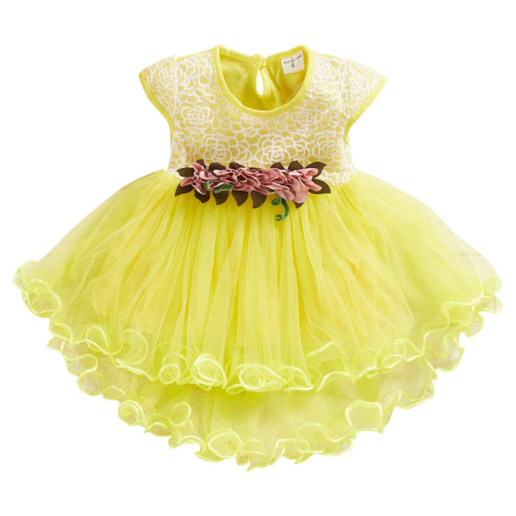Easter Baby Girl Dress - Floral Tulle Ruched Princess Party Dress for Toddlers & Kids (Yellow) | Perfect for Easter Celebrations, Birthday Parties & Special Occasions