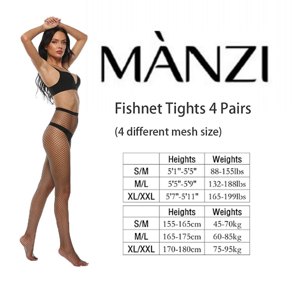 MANZI 4 Pairs Women's Fishnet Tights - Sexy Cross Mesh Stockings, Black Fishnet Pantyhose for Party, Halloween & Cosplay Outfits