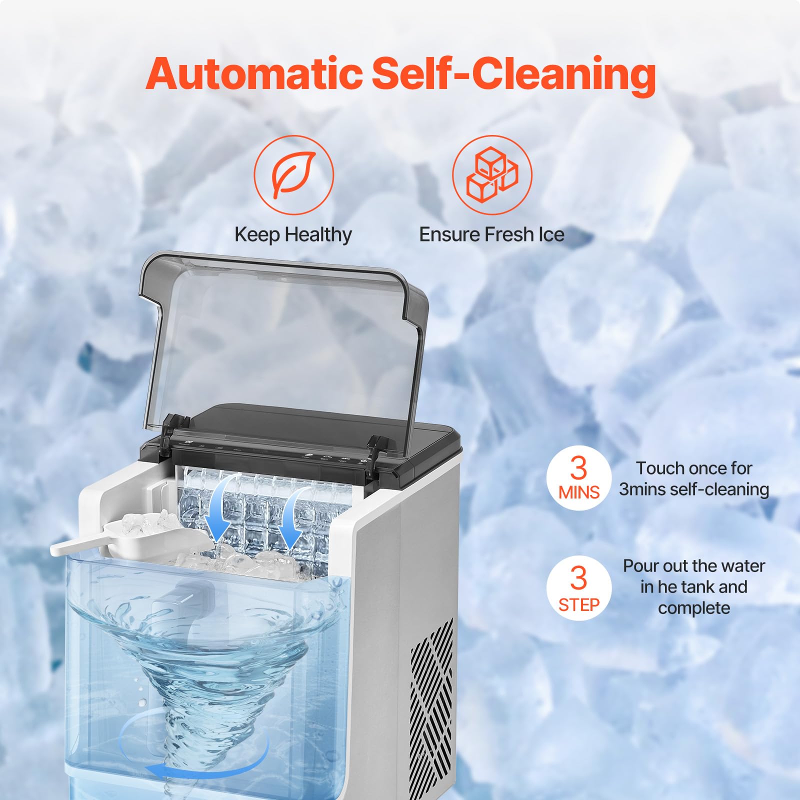 VEVOR Countertop Ice Maker Machine - 32 Cubes in 15 Mins, 50lbs/24h, Self-Cleaning Portable Ice Cube Maker with Scoop for Home, Kitchen, Office, Party | Perfect for Cocktails, Iced Coffee & Outdoor Events