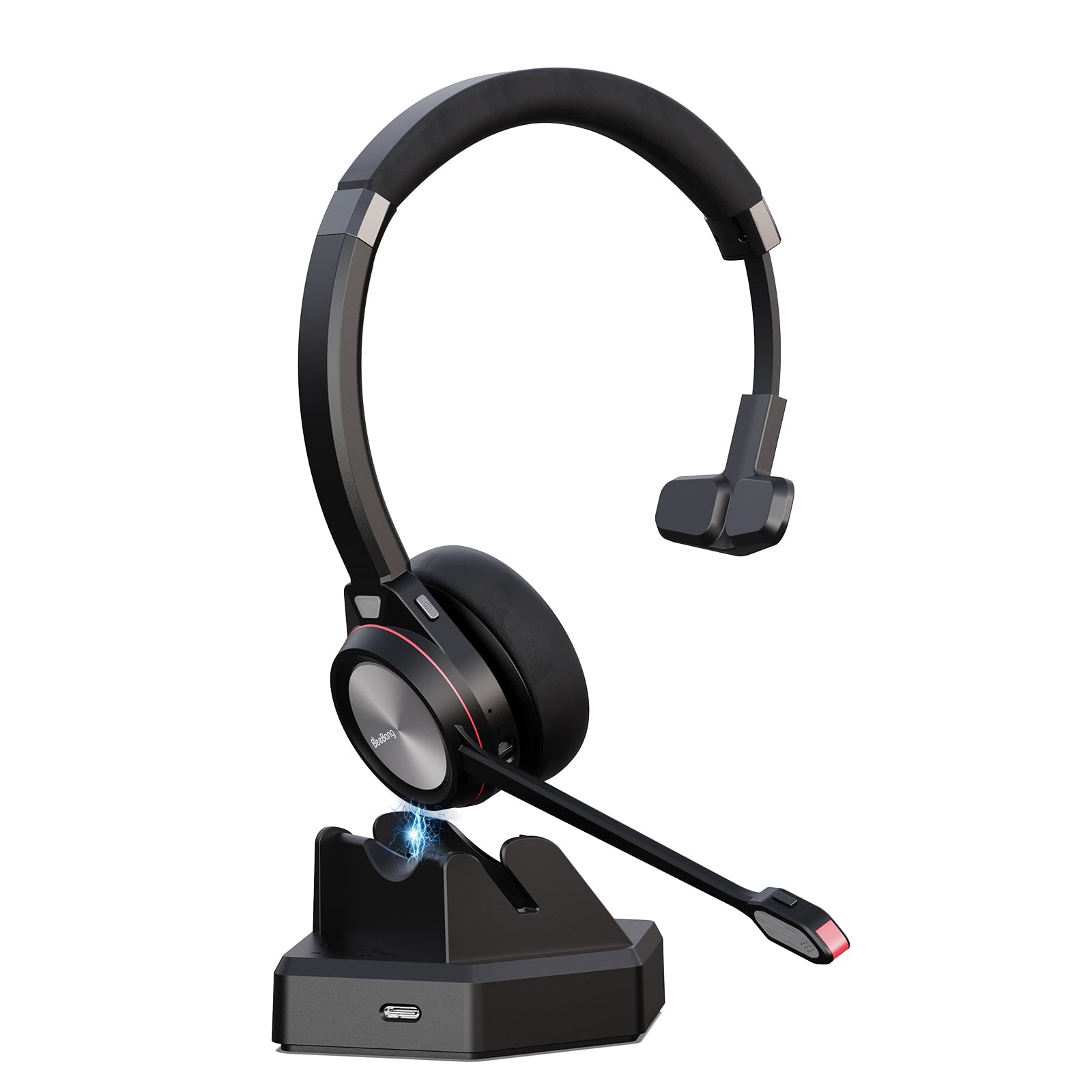 Beebang Bluetooth Headset with Microphone - Wireless Mono Headset with Noise Cancelling Mic & Mute Button - 30 Hours Battery Life - Bluetooth 5.2 for PC, Laptop, Teams, Zoom - Perfect for Business Meetings, Remote Work & Online Classes