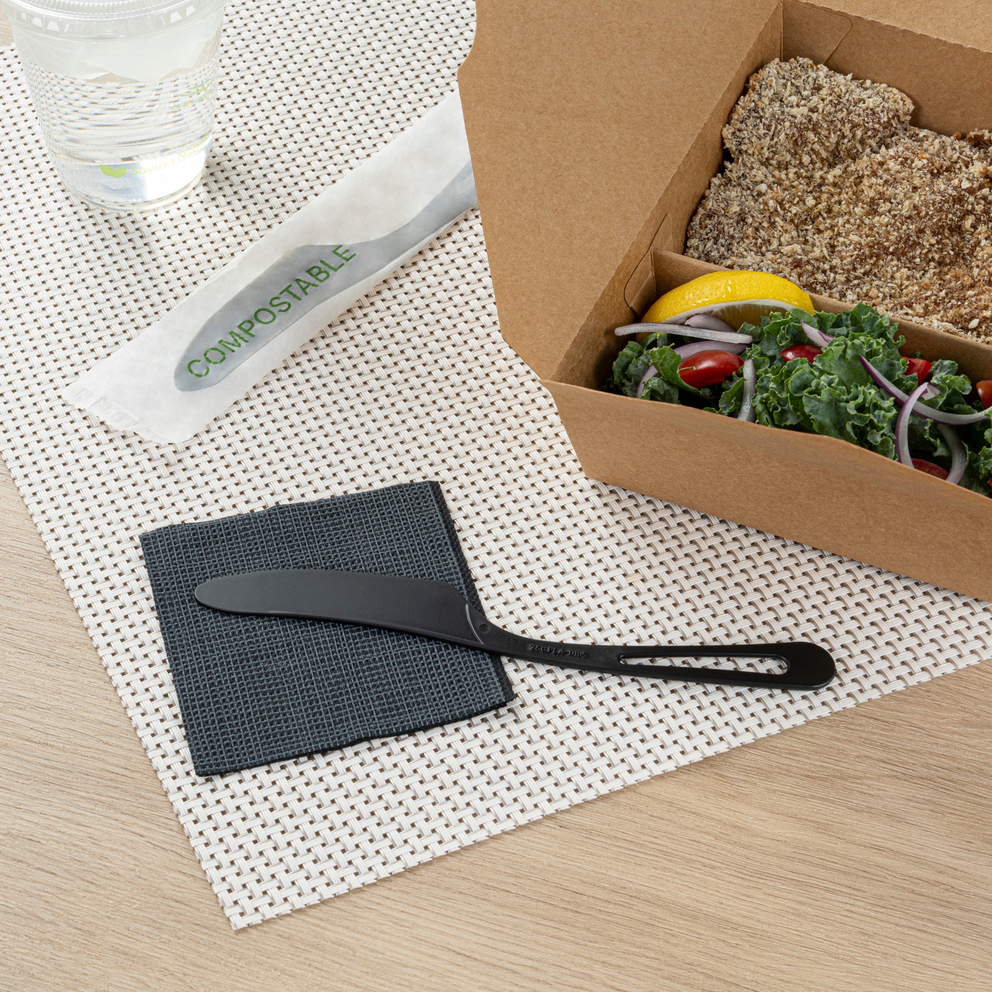 Eco-Friendly Black CPLA Plastic Knife - Compostable, Heat Resistant Cutlery (7.5