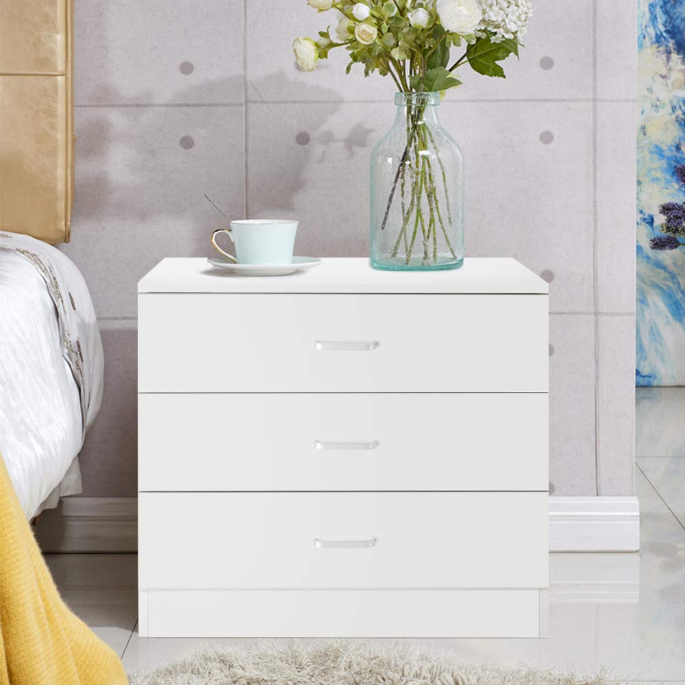 Modern White Wooden 3-Drawer Dresser - Bedroom Nightstand & Living Room Storage