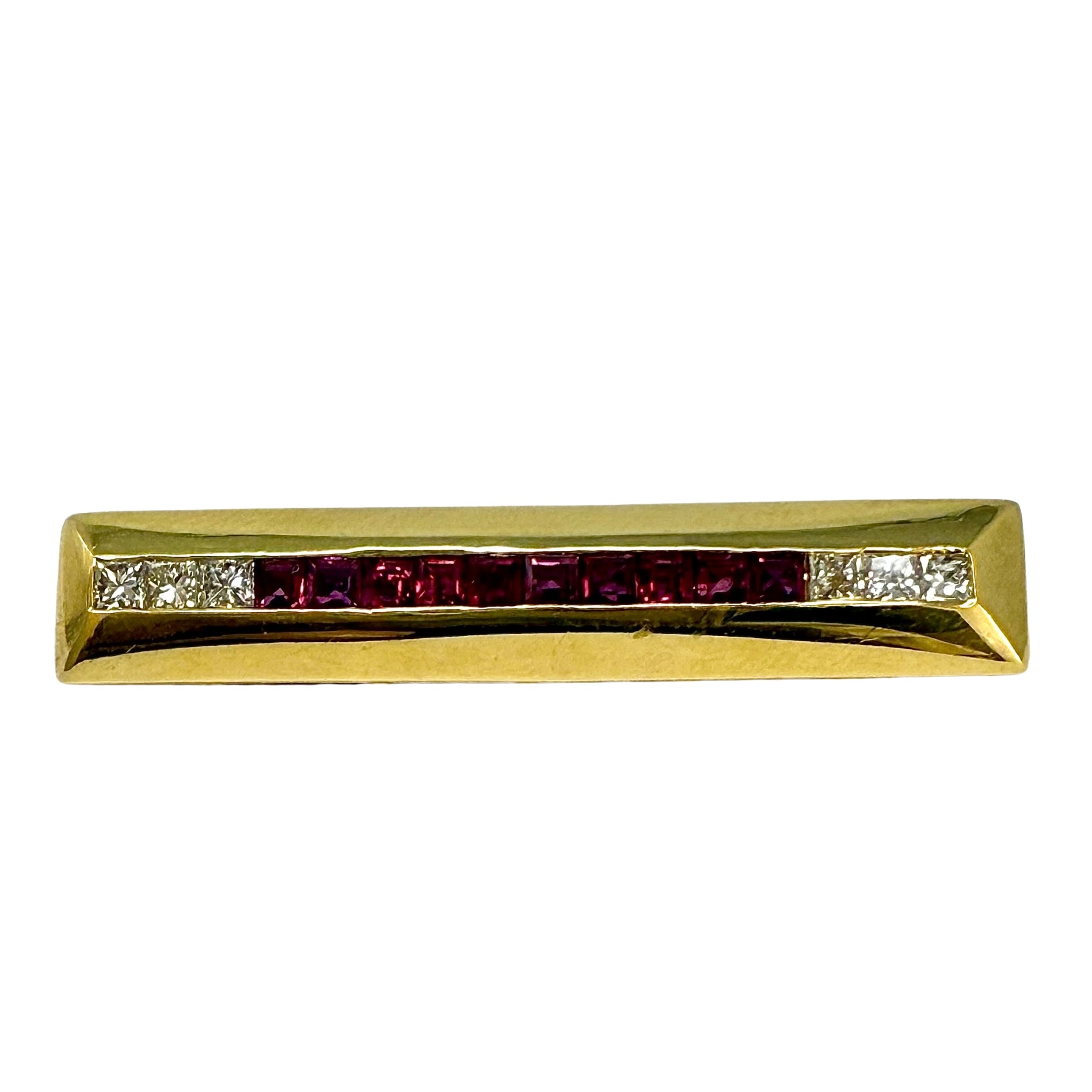 18K Gold Bar Pin with Genuine Ruby and Diamonds - Elegant Jewelry for Women, Perfect for Weddings, Parties & Special Occasions