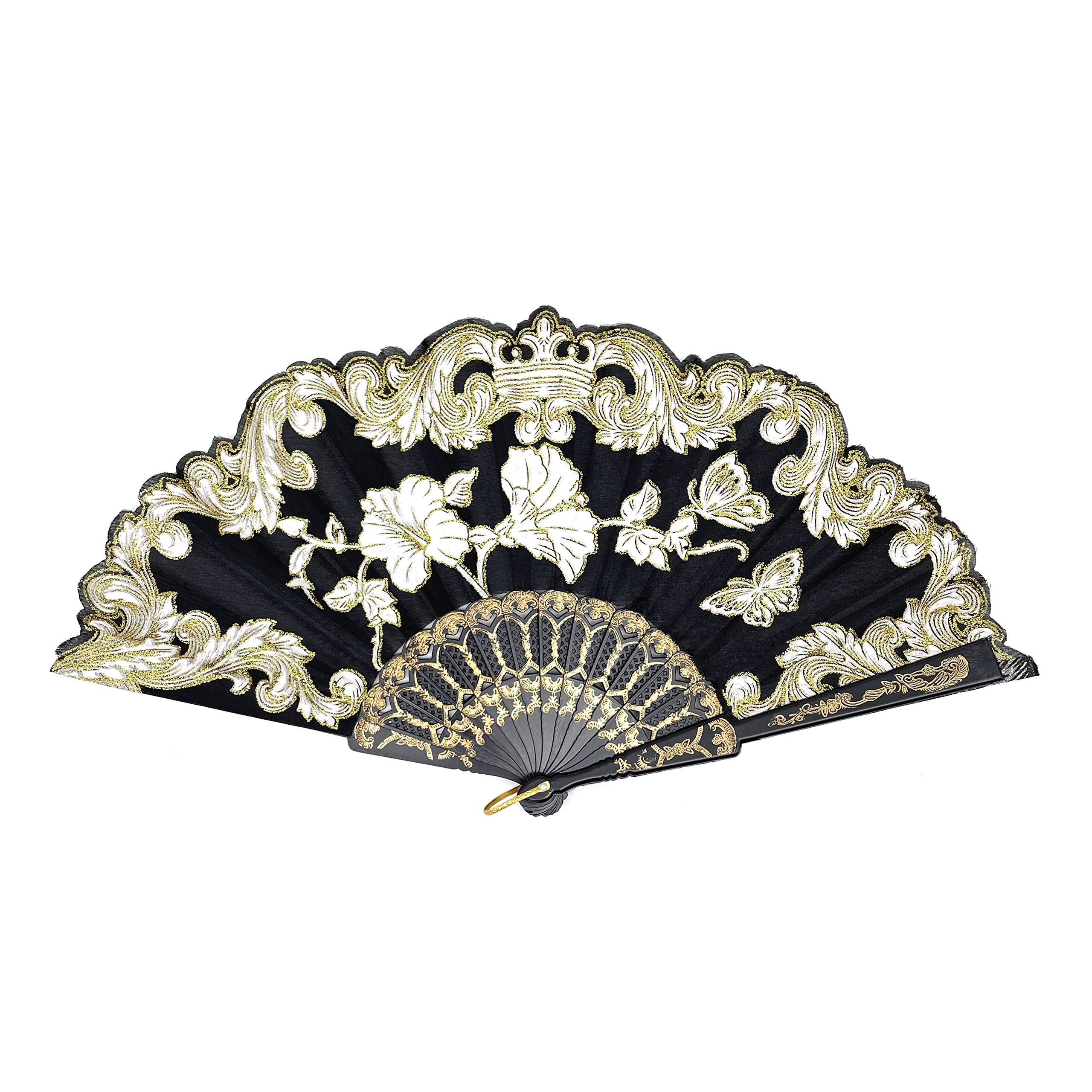 12 Pcs Glitter Floral Pattern Folding Fans - Elegant Black Gold Hand Fans for Wedding Decor, Party Supplies, Dance Performances & Home Wall Decoration - Perfect for Summer Events, Bridal Showers & Table Settings
