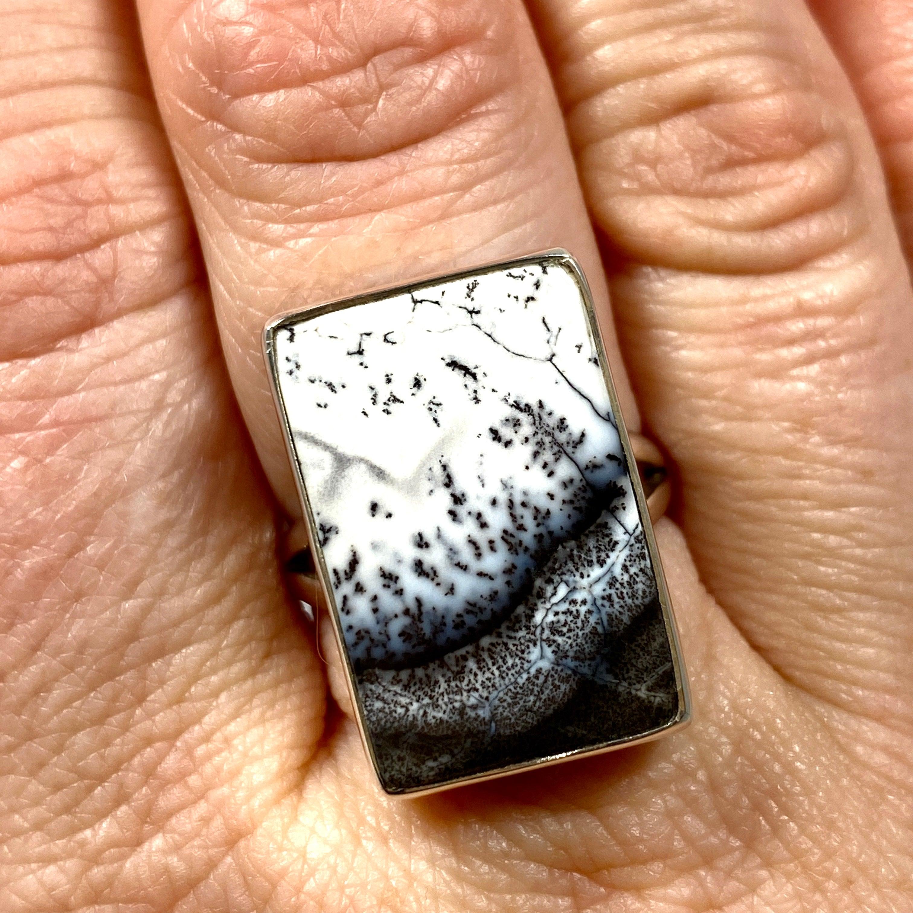 Dendritic Opal Rectangular Ring Size 9 KRGJ2293 - Elegant Handmade Jewelry for Women, Perfect for Weddings, Parties & Special Occasions