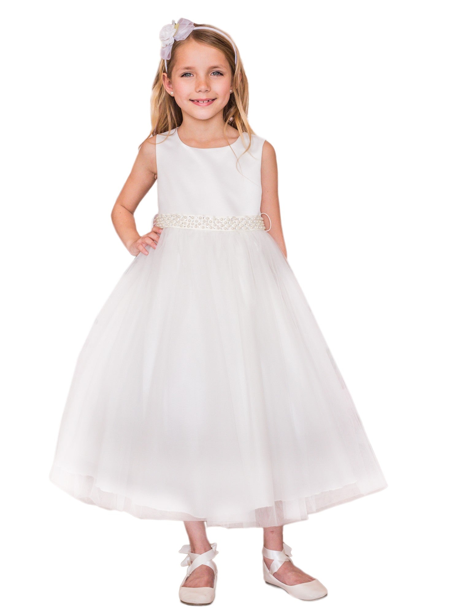 Ivory Beaded Sleeveless Bridesmaid Dress for Big Girls Size 8-14 | Formal Wedding Party Attire for Junior Bridesmaids