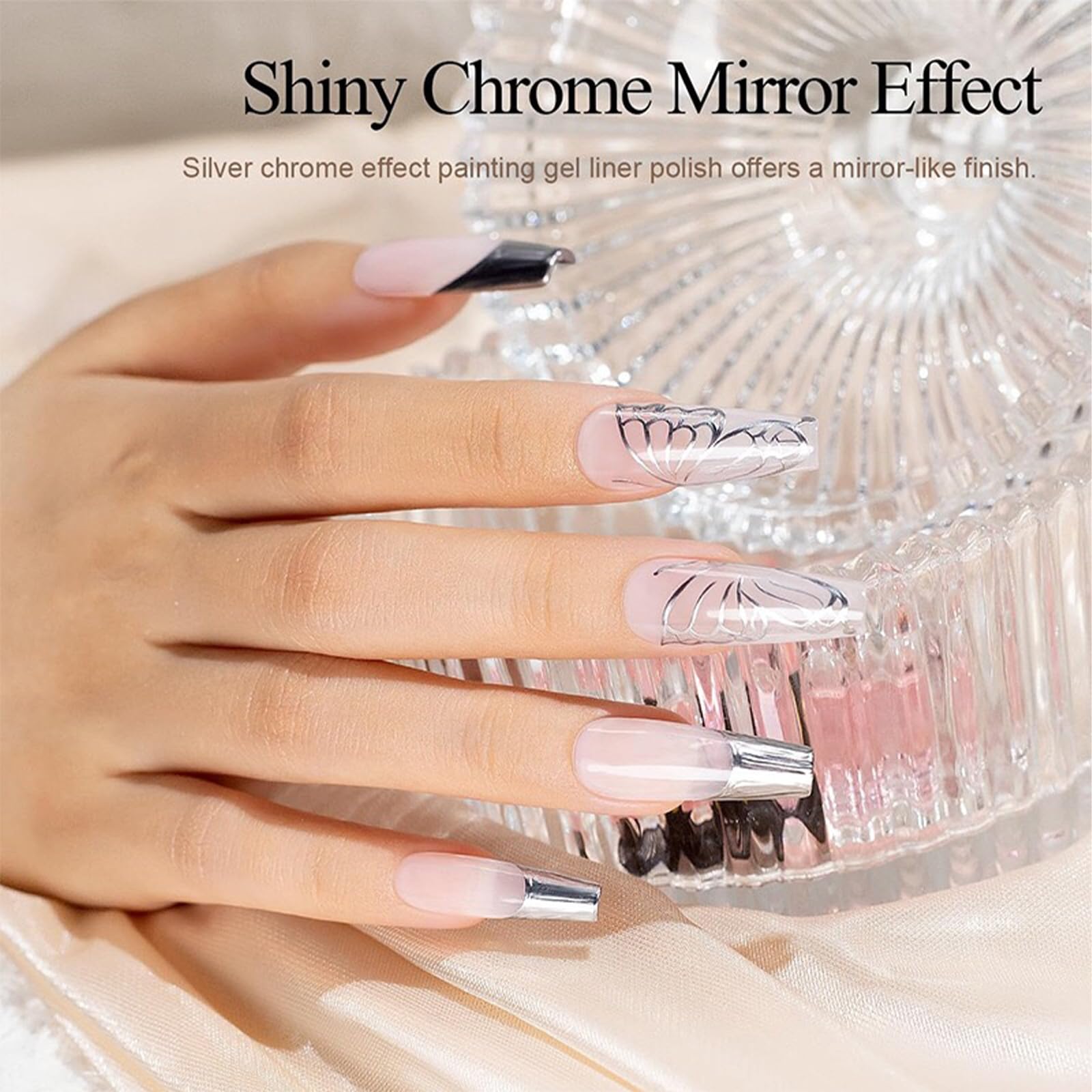 Metallic Chrome Gel Polish - Silver Mirror UV/LED Soak Off Nail Art Liner with Built-in Thin Brush for Salon & Home DIY Manicure | Perfect for Nail Art Designs, French Tips & Creative Nail Painting