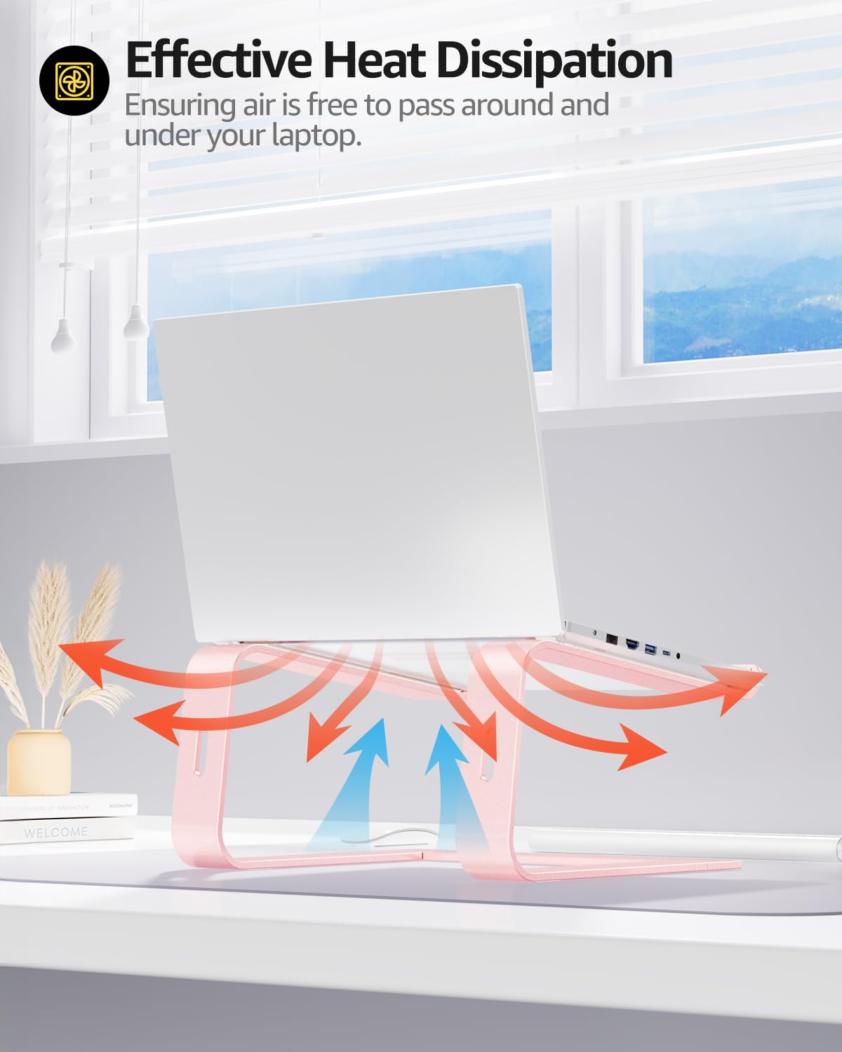 Urmust Aluminum Laptop Stand for Desk - Rose Gold Ergonomic Riser Holder Compatible with MacBook Air Pro, Dell, HP, Lenovo, Samsung, Alienware & All 11-15.6