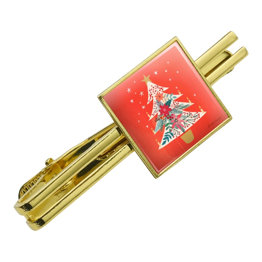 Christmas Tree with Candles Tie Bar Clip - Silver or Gold for Men's Formal Wear, Holiday Parties & Gift Giving