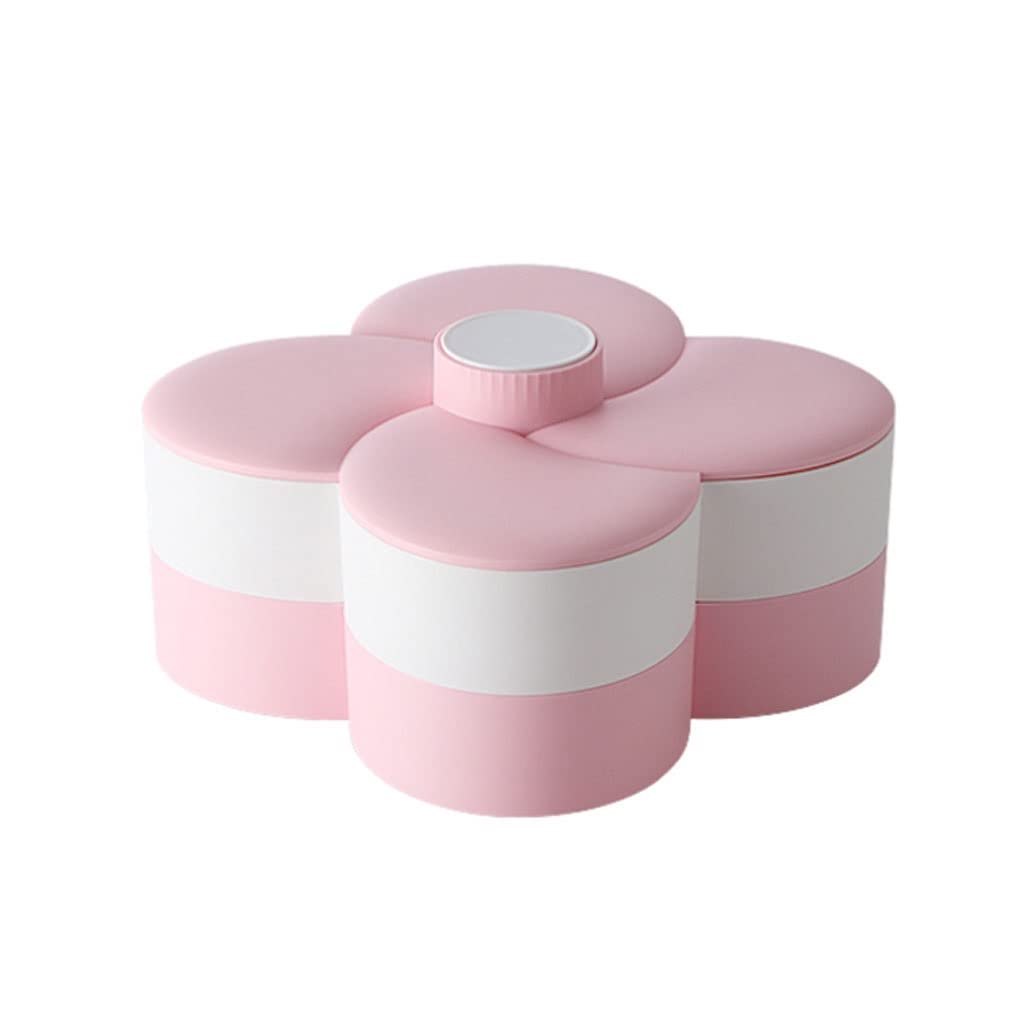 Rotating Double-Layer Fruit Bowl with Petal Design - Pink & White Plastic Serving Tray for Fruits, Snacks, Nuts, Candy | Perfect for Kitchen Counter, Dining Table, Party Serving, and Home Storage