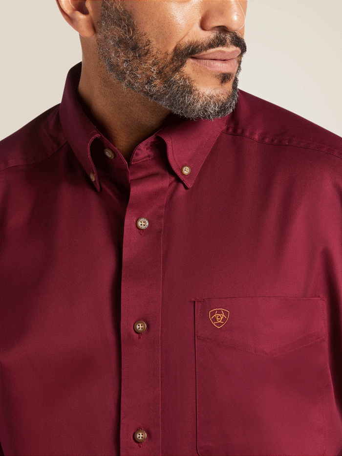 Ariat Men's Solid Twill Classic Fit Shirt - Burgundy Red Casual & Work Shirt for Outdoor Activities & Office Wear