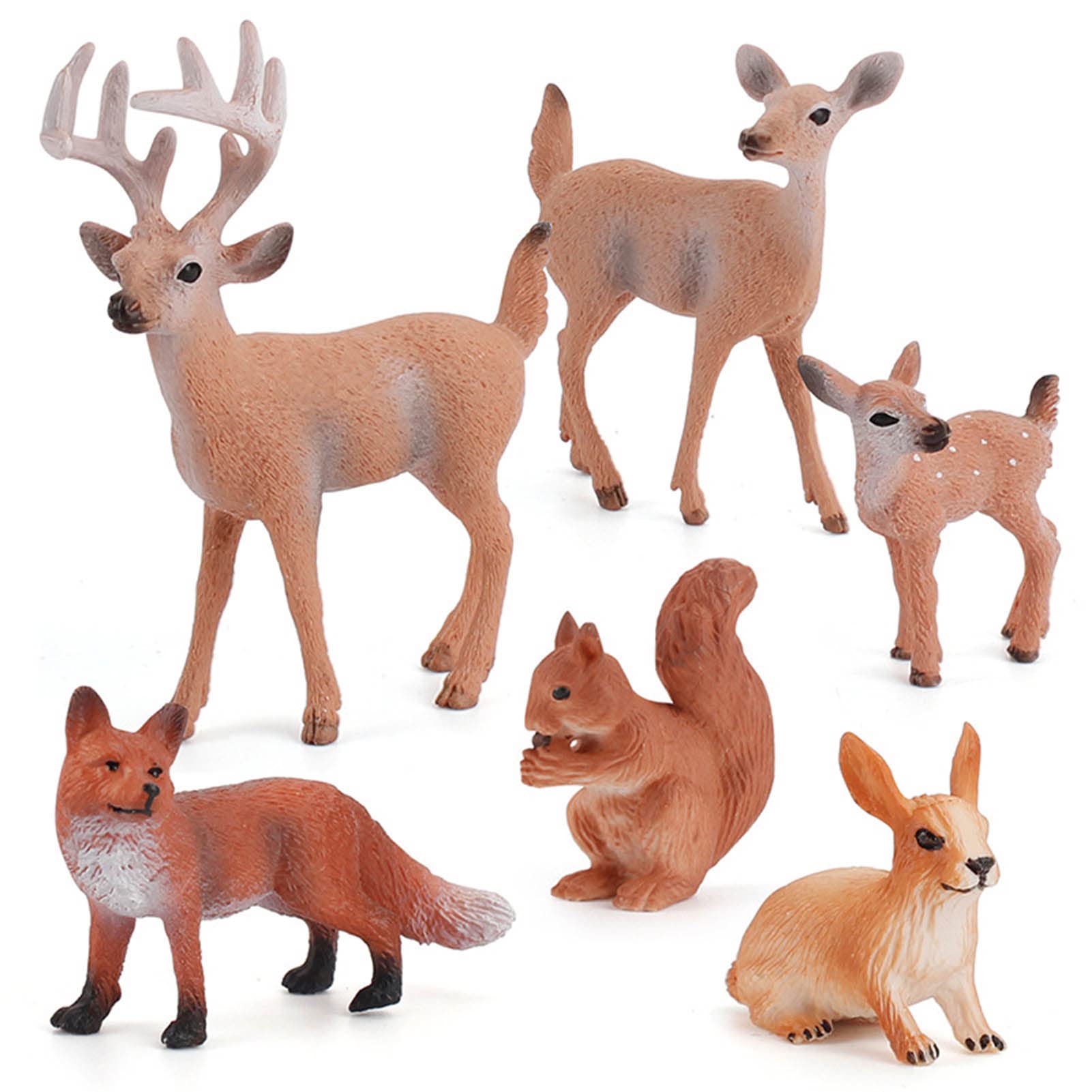 VODOSHAN 6pcs Forest Animals Figure Toys Set - Woodland Creatures Figurines for Cake Decorating, Safari Animal Miniatures Playset Including Deer, Fox, Squirrel & Rabbit - Perfect for Birthday Parties, Baby Showers & Kids Educational Play