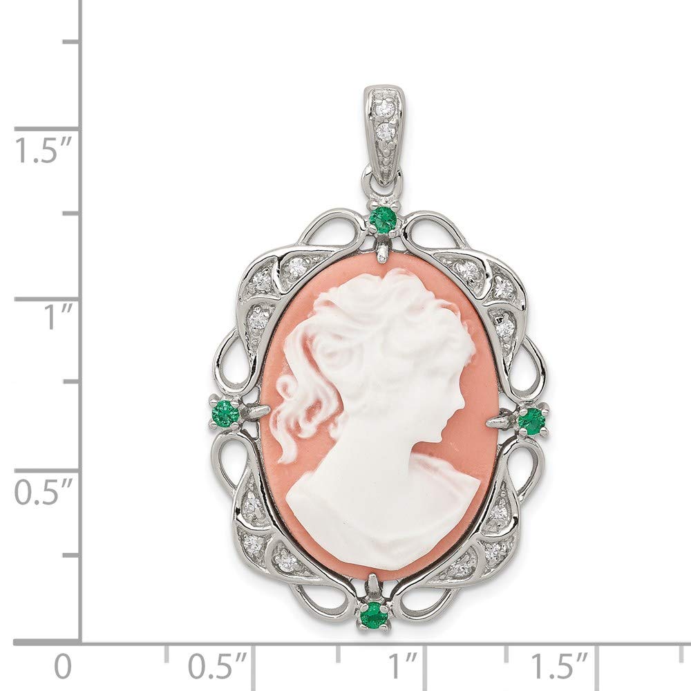 925 Sterling Silver Green & Clear Cubic Zirconia Cameo Pendant Necklace for Women - Elegant Fine Jewelry Gift for Her - Perfect for Anniversaries, Birthdays & Special Occasions