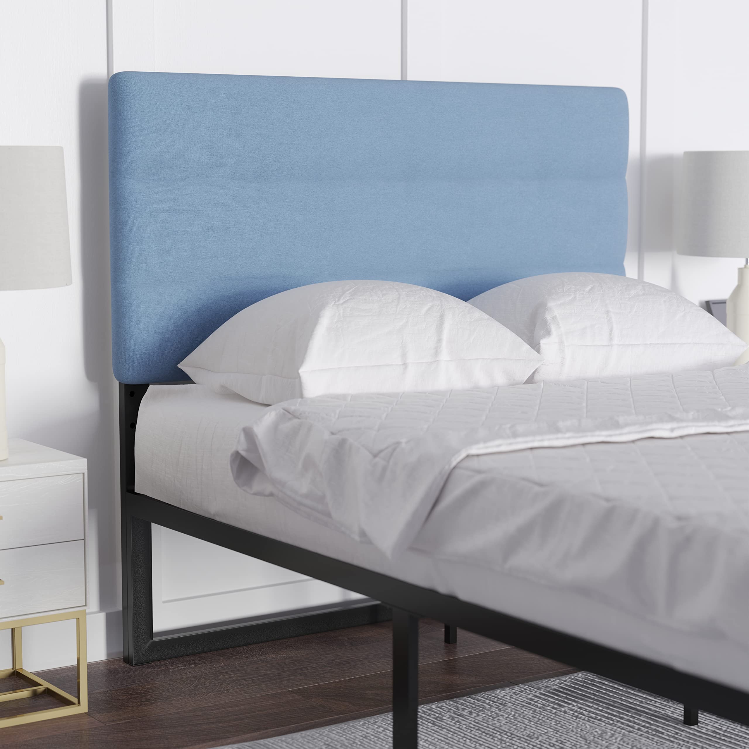 EMMA + OLIVER Gannon Full Size Upholstered Headboard - Blue Fabric, Adjustable Height, Easy 30-Min Assembly - Fits Most Bed Frames (Not Included) - Perfect for Bedroom Makeover & Guest Room Decor