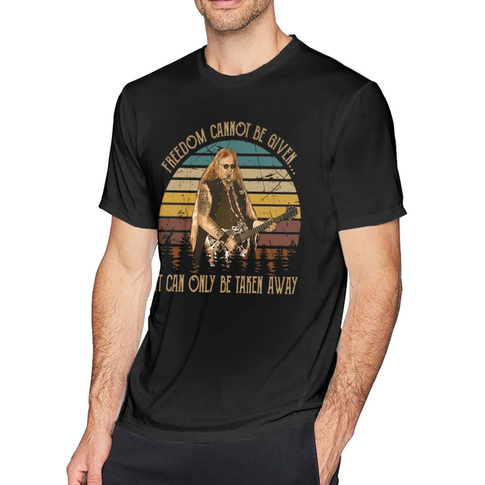 3D Printed DIY Youth Men's T-Shirt - David Allan & Coe Freedom Quote Short Sleeve Tee | Black Graphic T-Shirt for Casual Wear & Street Style