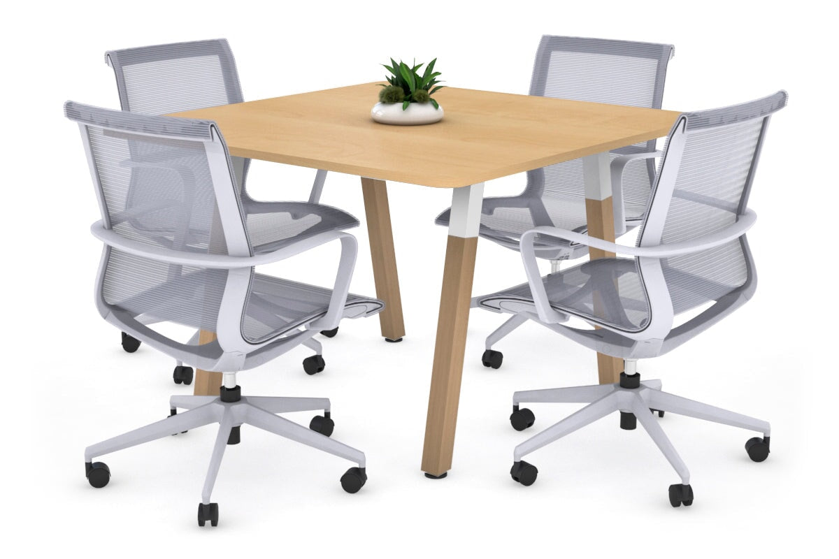Modern Boardroom Table with Quadro A Wood Legs & Rounded Corners - 1100L x 1100W Conference Table for Office Meetings & Executive Workspaces
