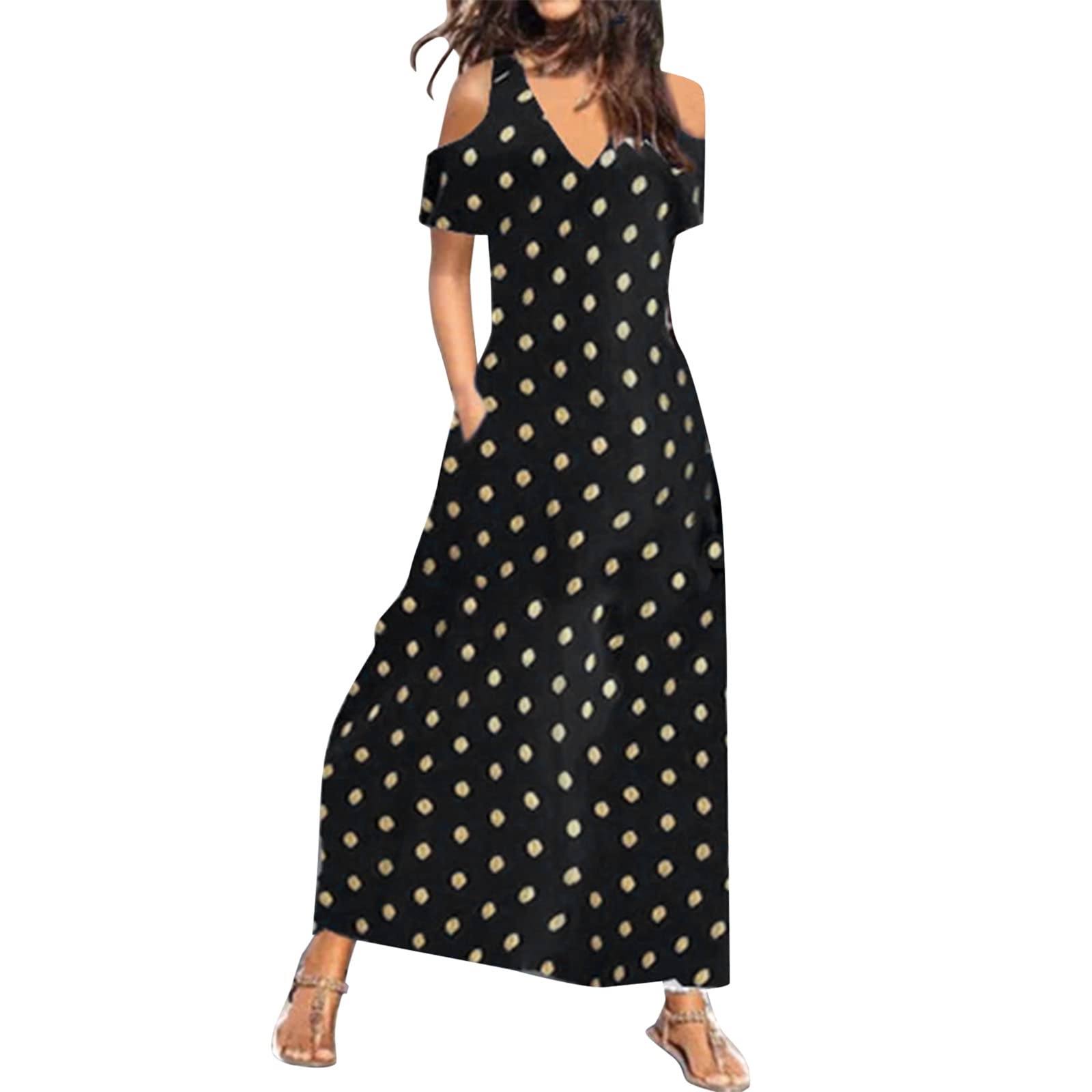Kulywon Women's Fashion Dress - Stylish Short Sleeve Polka Dot Print Loose Pocket Dress for Casual Outings & Summer Parties | Flirty & Comfortable