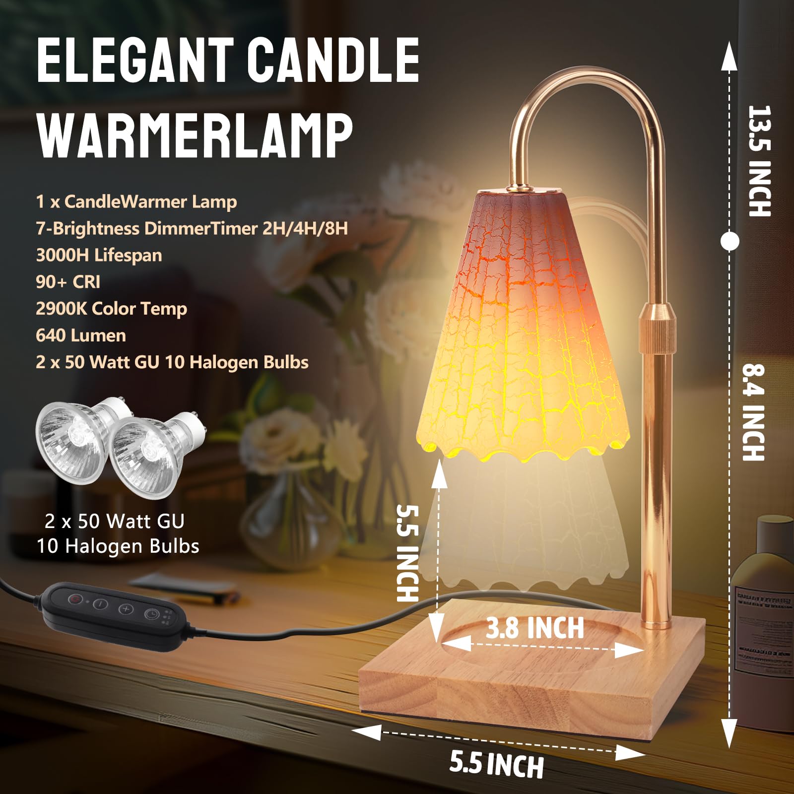 Electric Candle Warmer Lamp with Dimmer & Timer - Plug-in Wax Melter for Jar & Scented Candles, 2 Color-Changing Bulbs - Perfect for Home, Office, Bedroom & Relaxation
