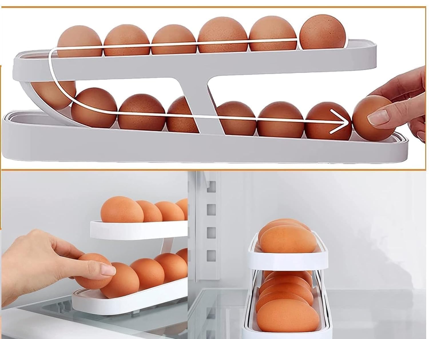 SHOPOLIFE Refrigerator Egg Holder - Automatic Rolling Egg Dispenser, Space-Saving Egg Storage Container Organizer for Kitchen Cabinet (1 Pack) - Perfect for Fresh Egg Storage & Easy Access in Refrigerator