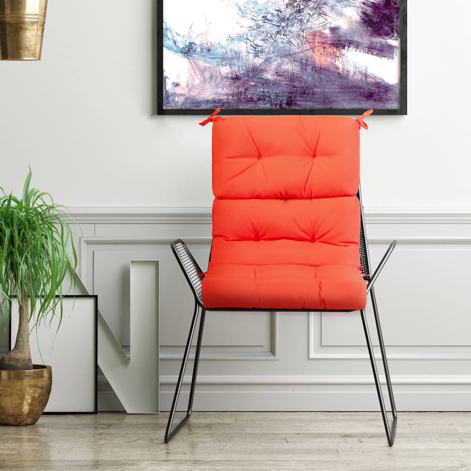 **Tangkula High Back Patio Chair Cushion Set of 2 - Tufted Non-Slip Rocking Glider Replacement Seat Pads with Ties for Indoor & Outdoor Wicker Furniture (Orange) - Perfect for Porch, Garden, and Poolside Relaxation**