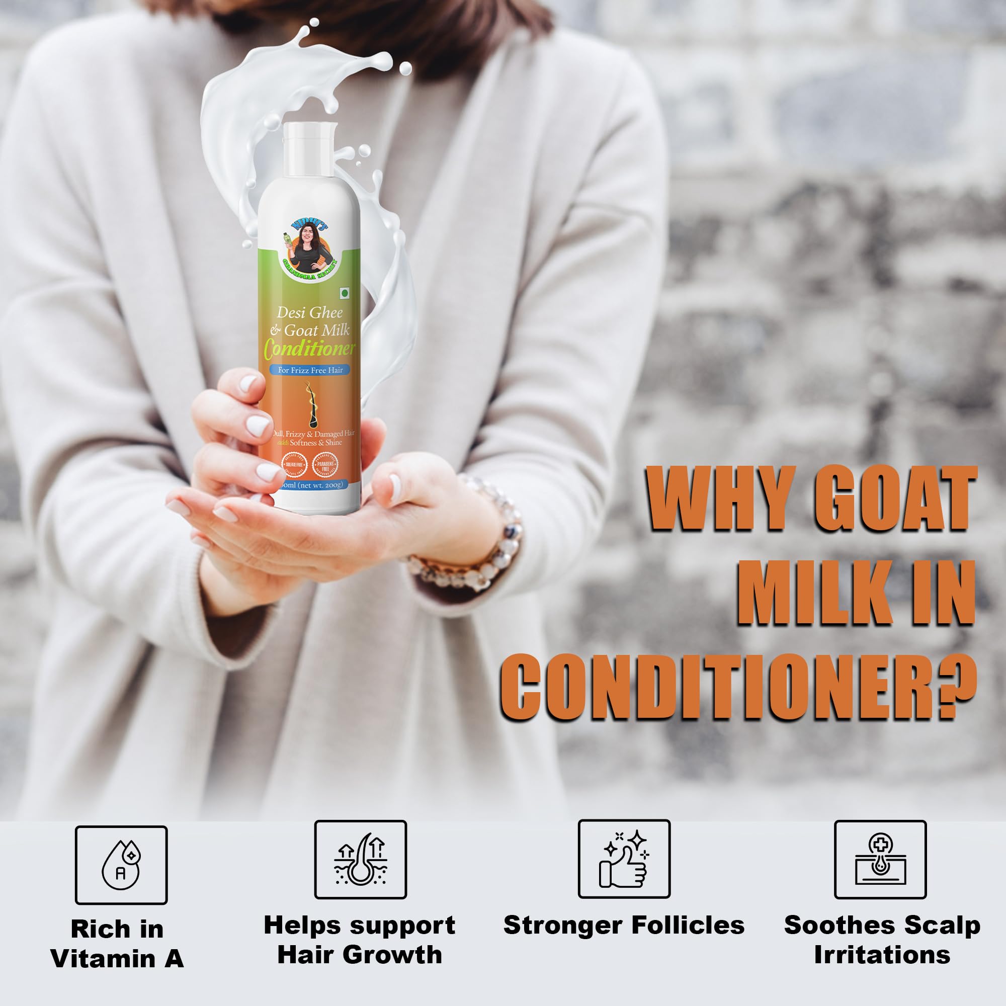 Organic Desi Ghee & Goat Milk Hair Conditioner for Dry, Damaged & Frizzy Hair - Deep Nourishing Treatment - 200ml (3-Pack) | Natural Hair Repair for Curly, Straight & Color-Treated Hair | Home & Salon Use