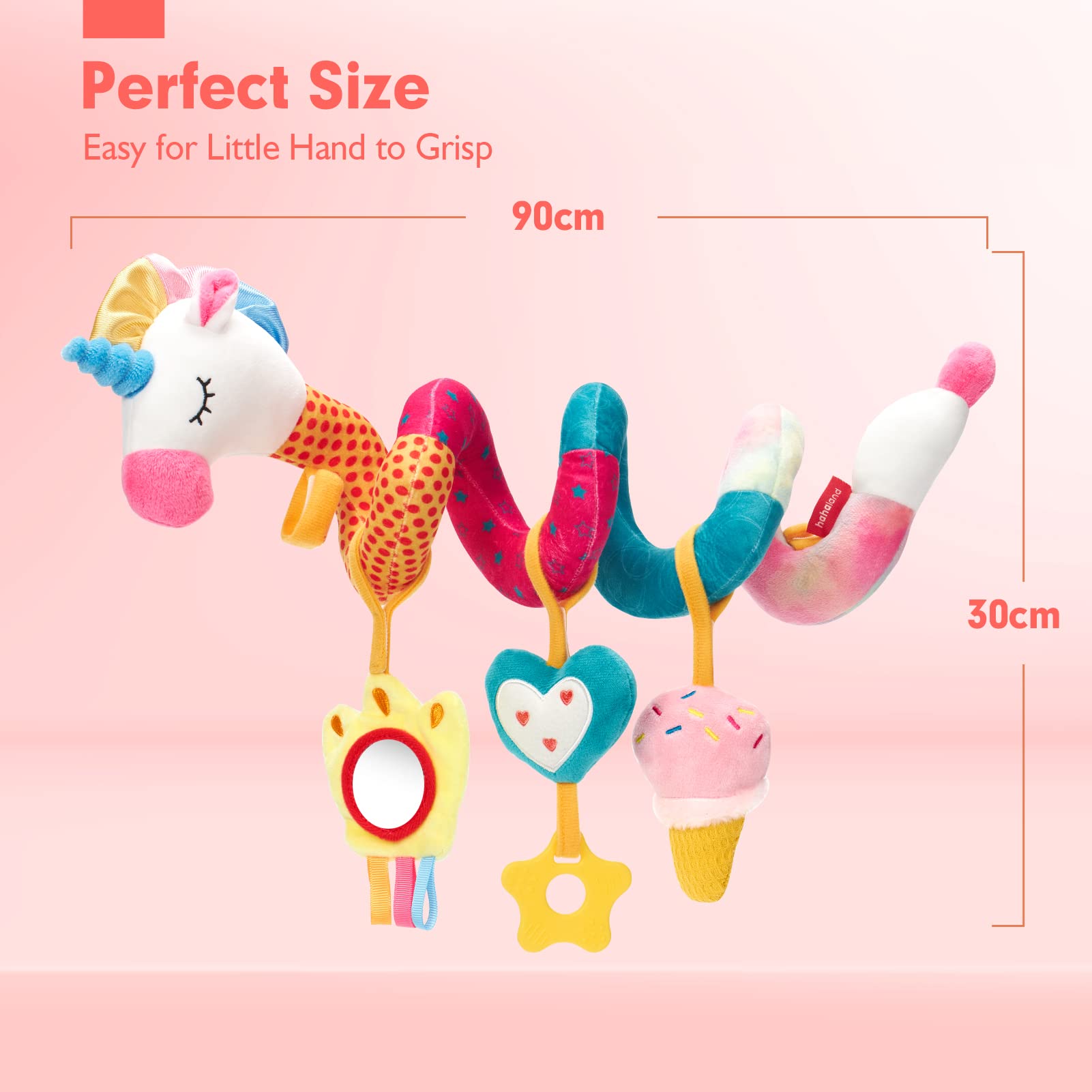 Hahaland Baby Car Seat Toys for 0-6 Months - Developmental Rattles, Mirror & Crinkle Toys for Newborn Girls - Perfect Stroller & Crib Toys for Sensory Play & Early Learning - Great Easter Gift for Infants