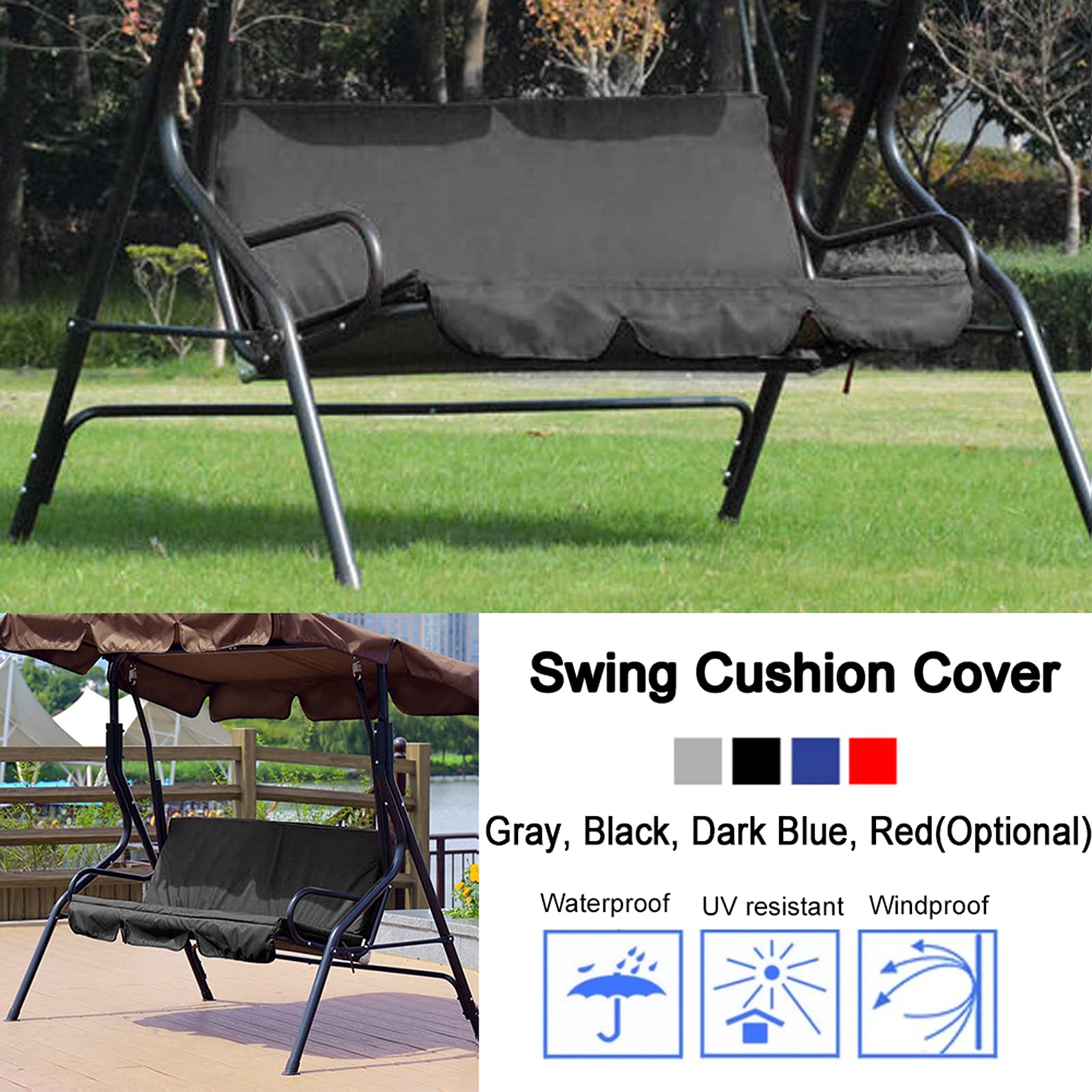 Premium 3-Seater Porch Swing Cushion Cover - 190T Polyester Taffeta Replacement Cushions for Outdoor Patio Swing (150x50x10cm, Black) - Weather-Resistant & Comfortable for Garden, Deck, and Backyard Relaxation