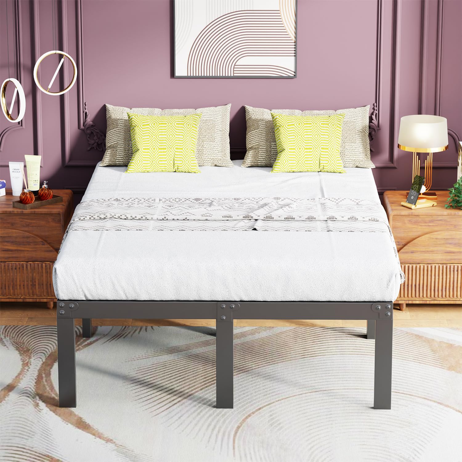 FDW Full Size Metal Platform Bed Frame - 18 Inch Heavy Duty Steel Slat Mattress Foundation, No Box Spring Needed, Noise-Free & Easy Assembly with Under-Bed Storage - Perfect for Modern Bedrooms, Guest Rooms & Small Spaces