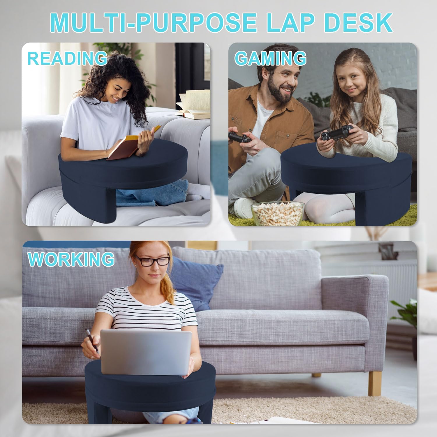 Foam Lap Desk Pillow - Ergonomic Arm Rest Cushion for Gaming, Reading & Watching TV | Portable Laptop Support Pillow | Perfect for Bed, Sofa & Office Use (Gray)