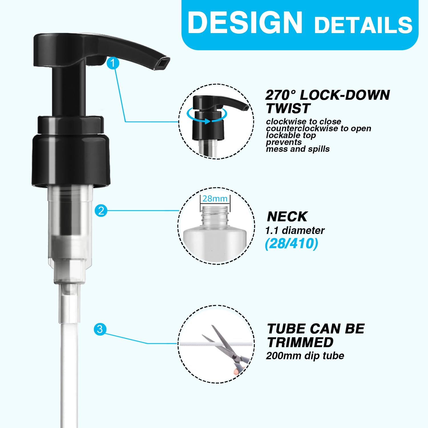 2-Pack Shampoo Pump Dispenser for 33.8 oz Bottles - Fits Most 1-Inch Wide Opening Salon Bottles - Black & White Replacement Pump for Shampoo, Conditioner, Body Wash & Lotion - Perfect for Bathroom, Salon & Home Use