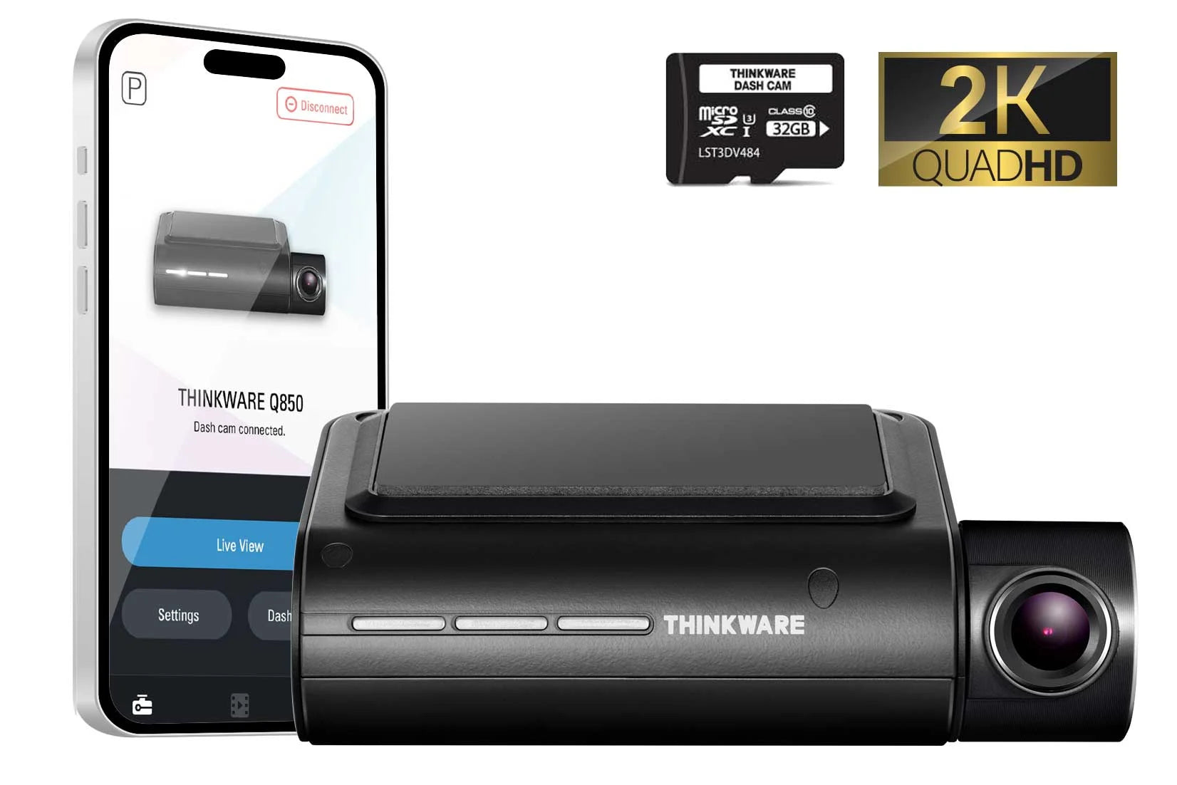 THINKWARE™ Q850 1 Channel 2K Dash Cam with 32GB Memory Card - HD Recording, Night Vision, Parking Mode - Perfect for Cars, Trucks, and RVs