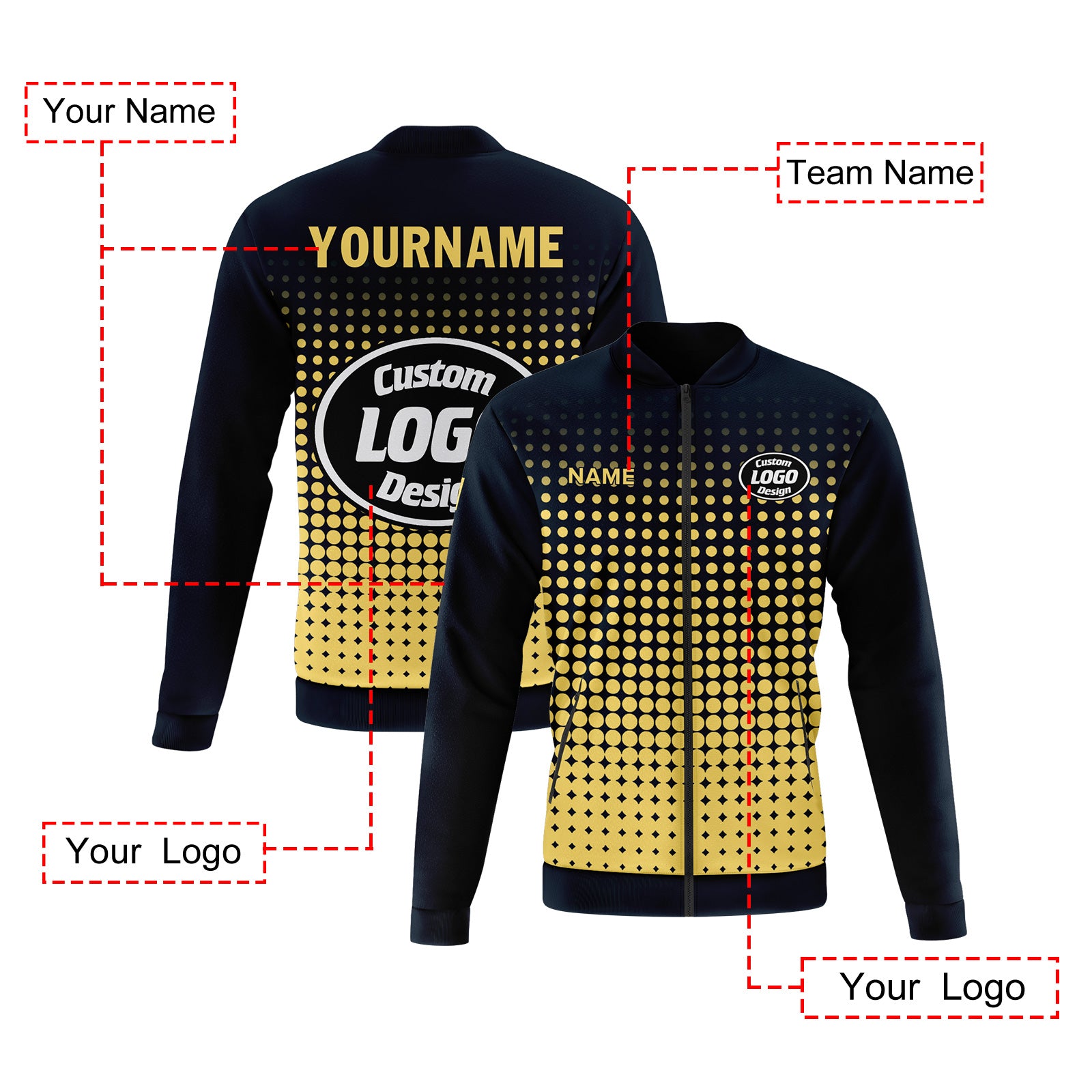 Custom Personalized Bomber Jacket with Full Snap Closure - Varsity Letterman Style (PR092 D020346) - Perfect for School Sports, Gifts & Casual Wear