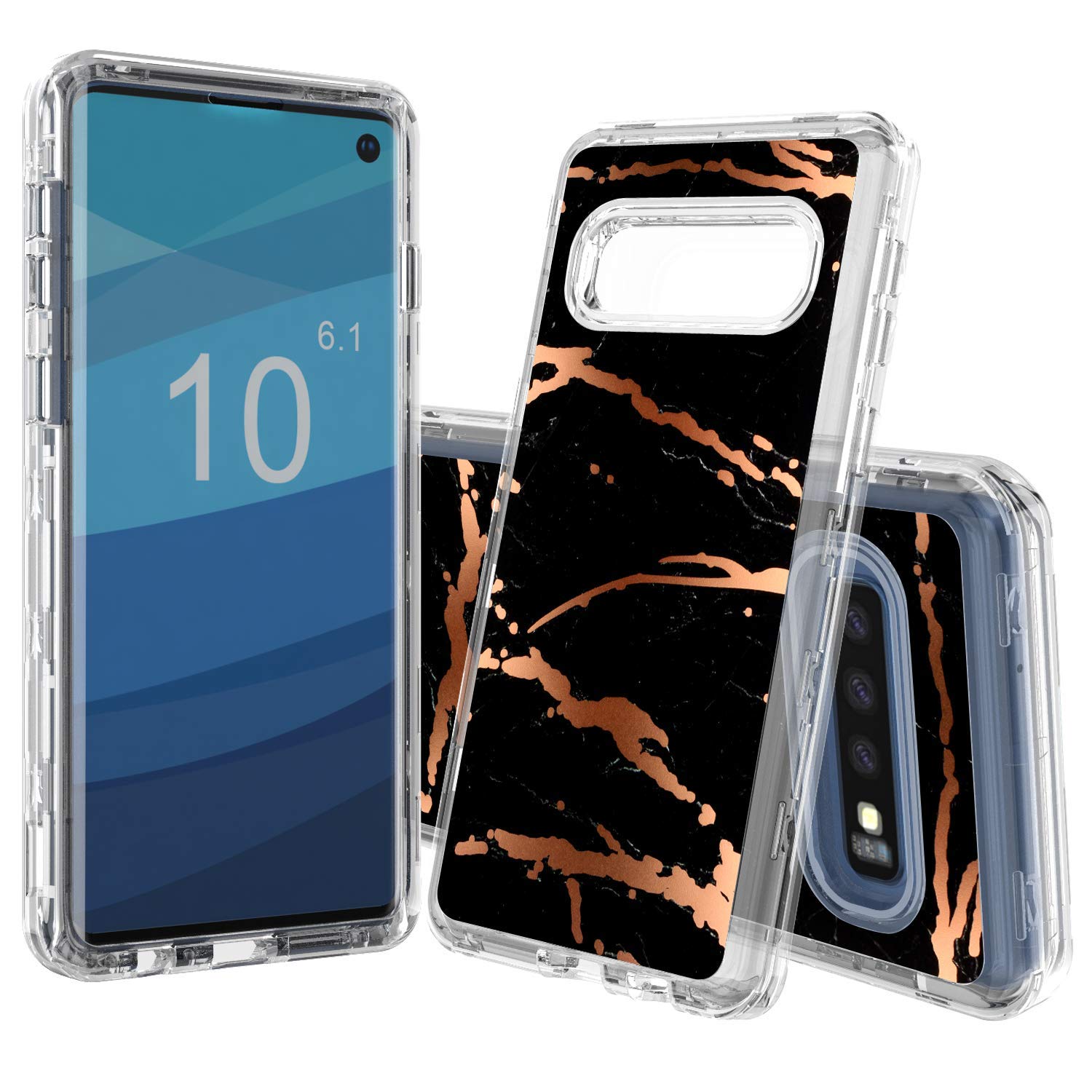 Premium Shockproof Samsung Galaxy S10 Case - Heavy Duty 3-Layer Protection with Hard PC & TPU Bumper, Marble Design - Perfect for Outdoor Activities, Work & Travel