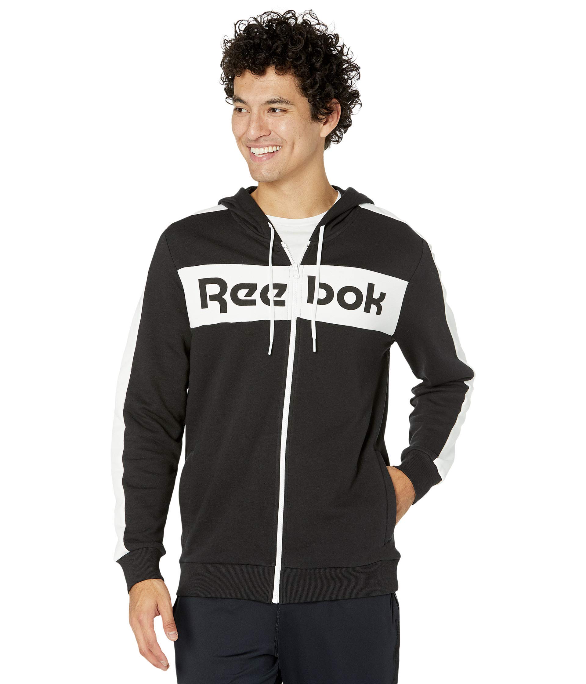Reebok Men's Training Essentials Linear Logo Full Zip Hoodie - Lightweight Workout Jacket for Gym & Running - Comfortable Athletic Pullover for Casual Wear & Outdoor Activities