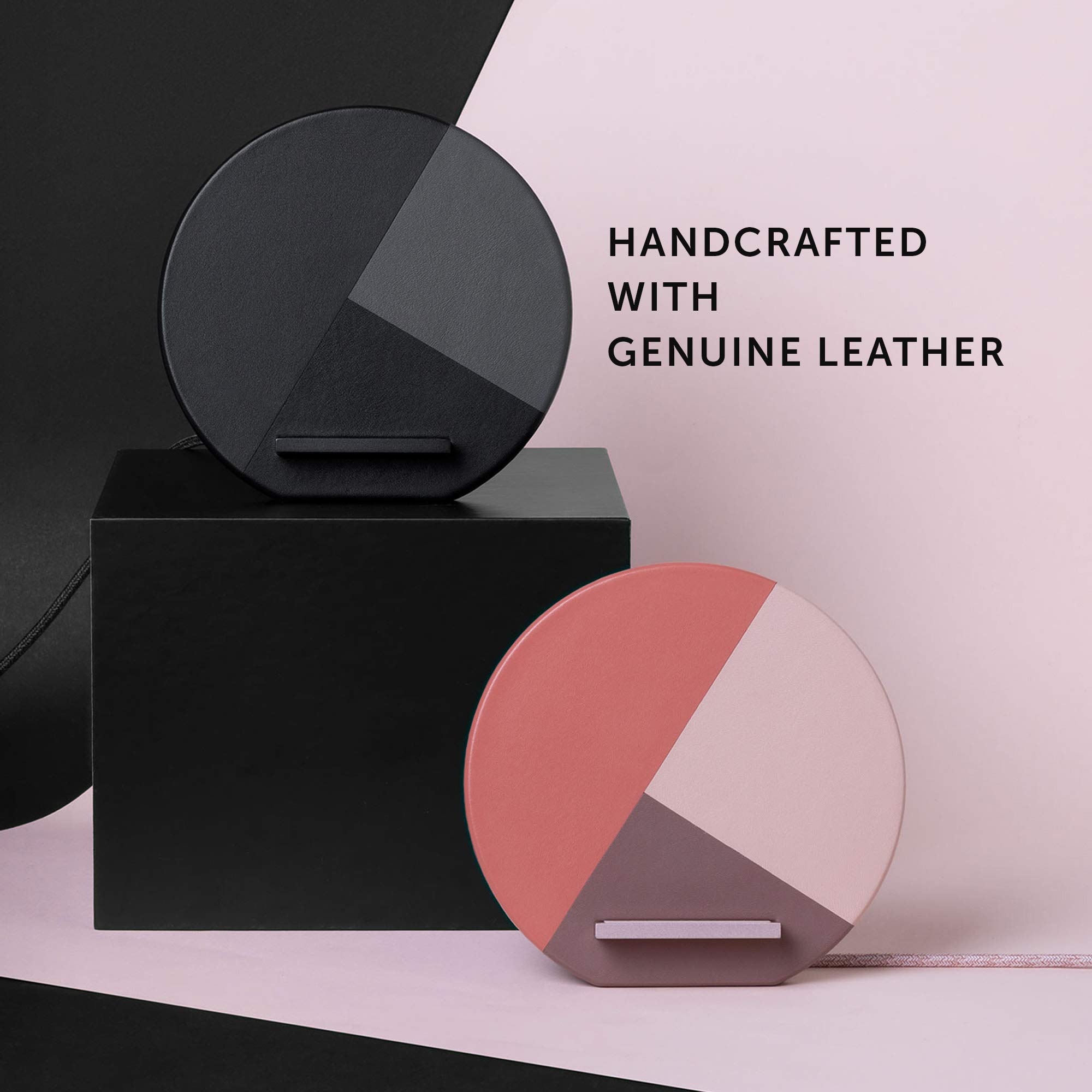 Native Union Dock Marquetry Wireless Charger – Genuine Italian Leather Qi-Certified 10W Fast Charging Stand for iPhone 11/11 Pro/11 Pro Max (Rose) | Stylish Desk Accessory for Home & Office Charging