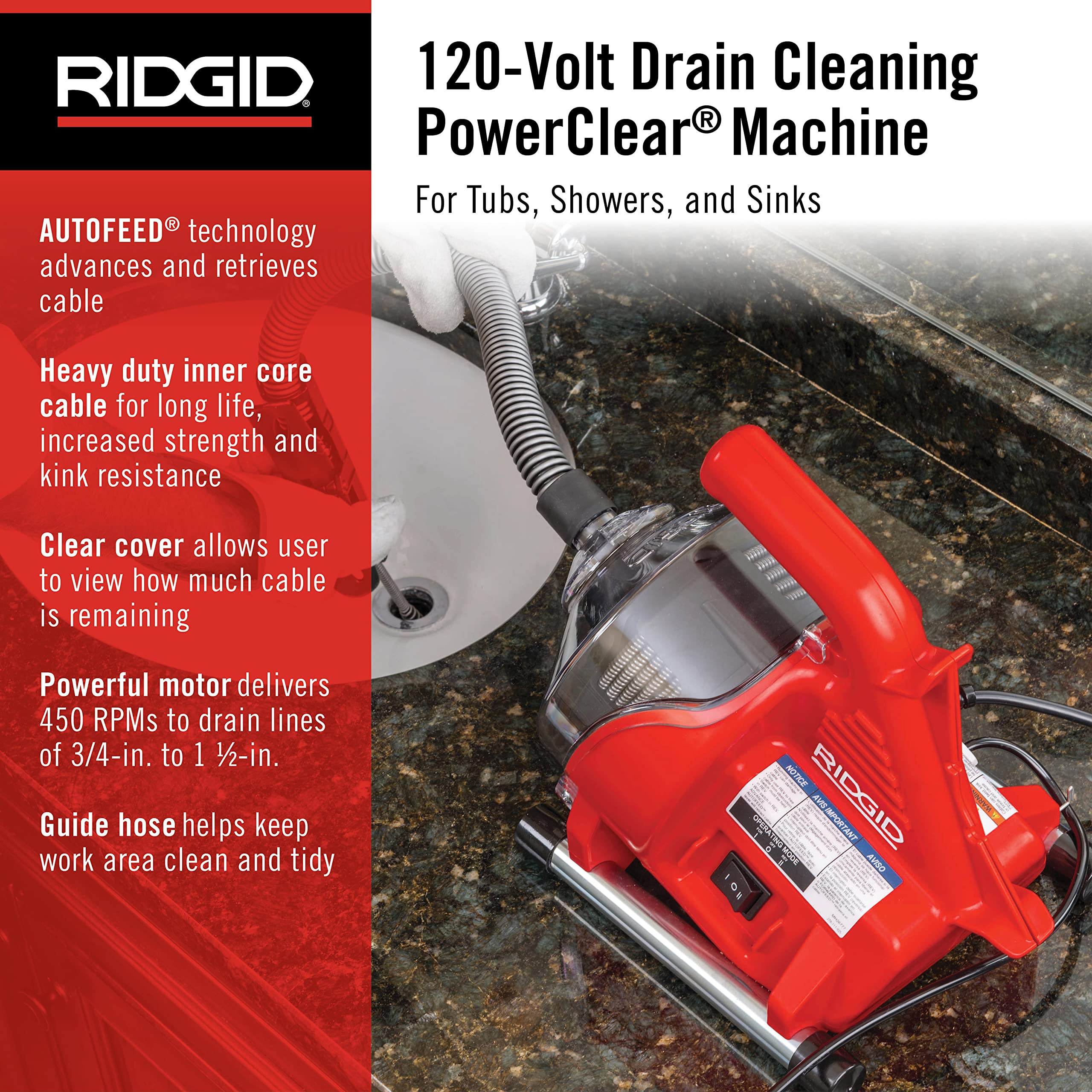 RIDGID PowerClear 120-Volt Drain Cleaning Machine Kit with 12128 T-240 Tool Set - Compatible with Drum Machines & Drain Snakes - Includes K-3800 & K-400 Drain Cleaning Snake Kits - Perfect for Plumbing Maintenance & Clog Removal in Homes & Commercial Buildings