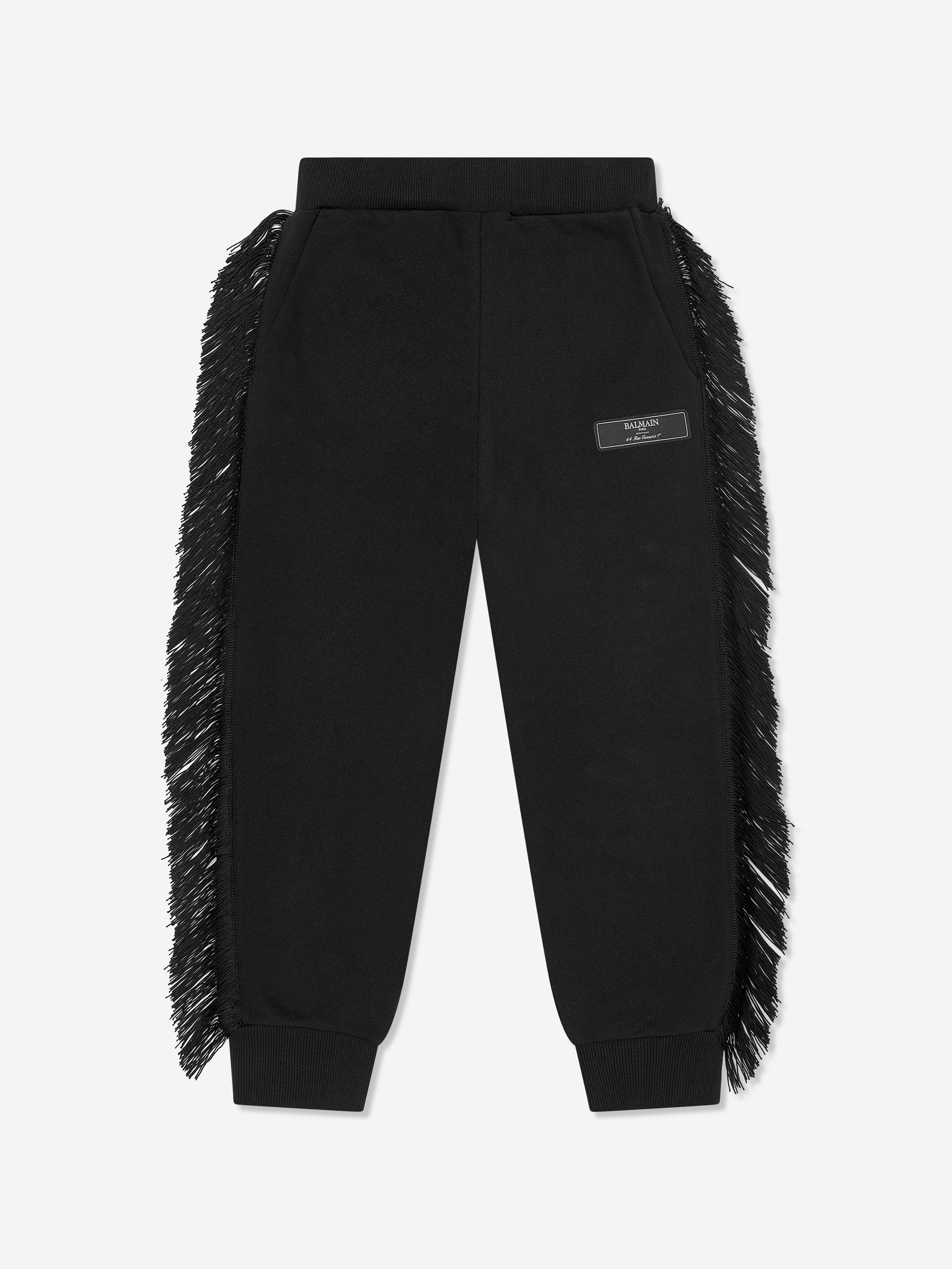 Balmain Girls Black Fringed Logo Joggers - Stylish & Comfortable Athletic Pants for School, Travel & Casual Wear