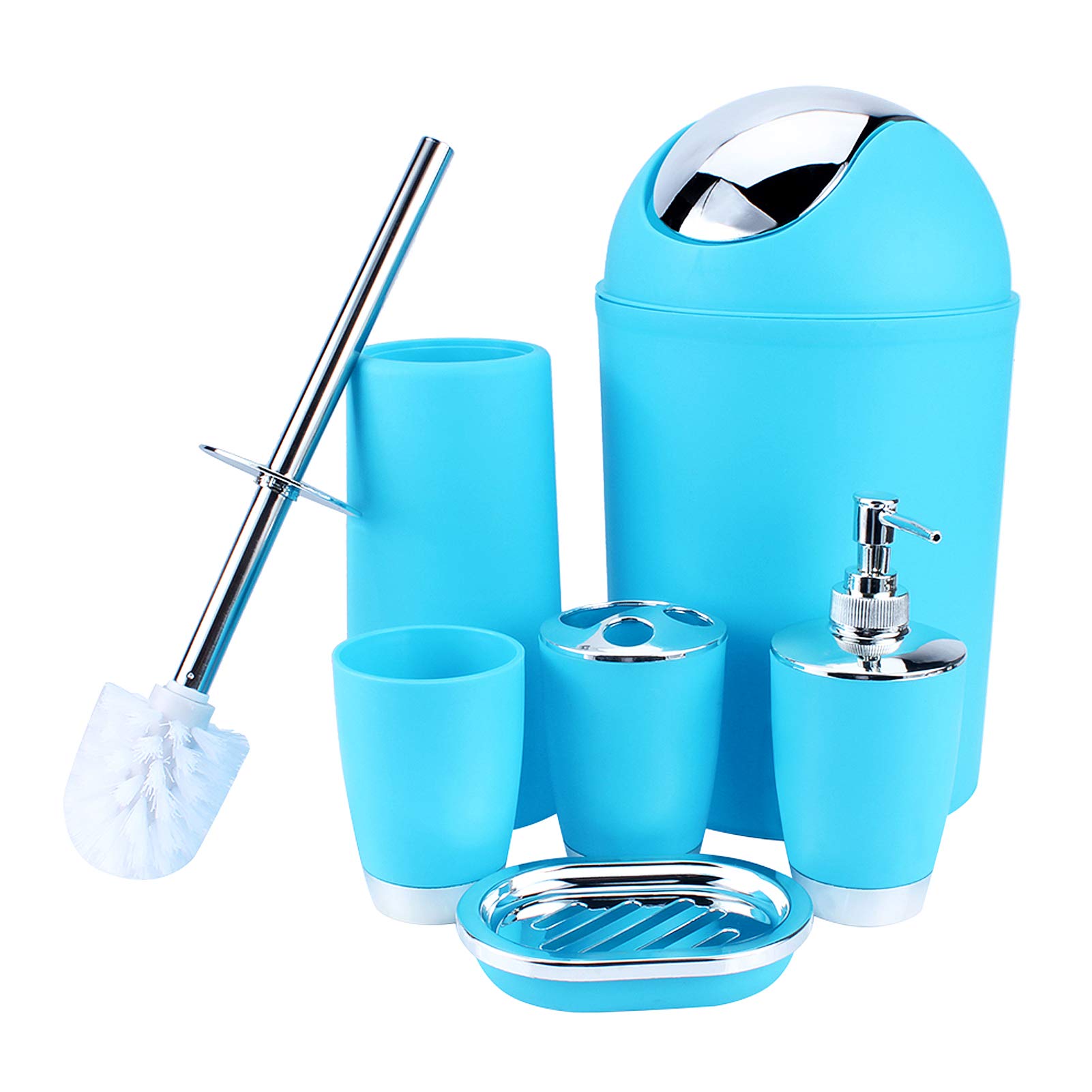 Blue Bathroom Accessories Set - 6pc Plastic Shower Organizer for Home Decor