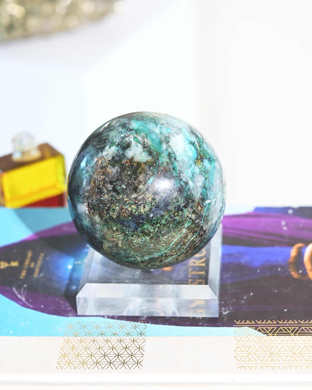Natural Chrysocolla Crystal Sphere - 2.2lbs Healing Stone for Meditation, Home Decor & Energy Work | Perfect for Reiki, Feng Shui & Spiritual Gifts