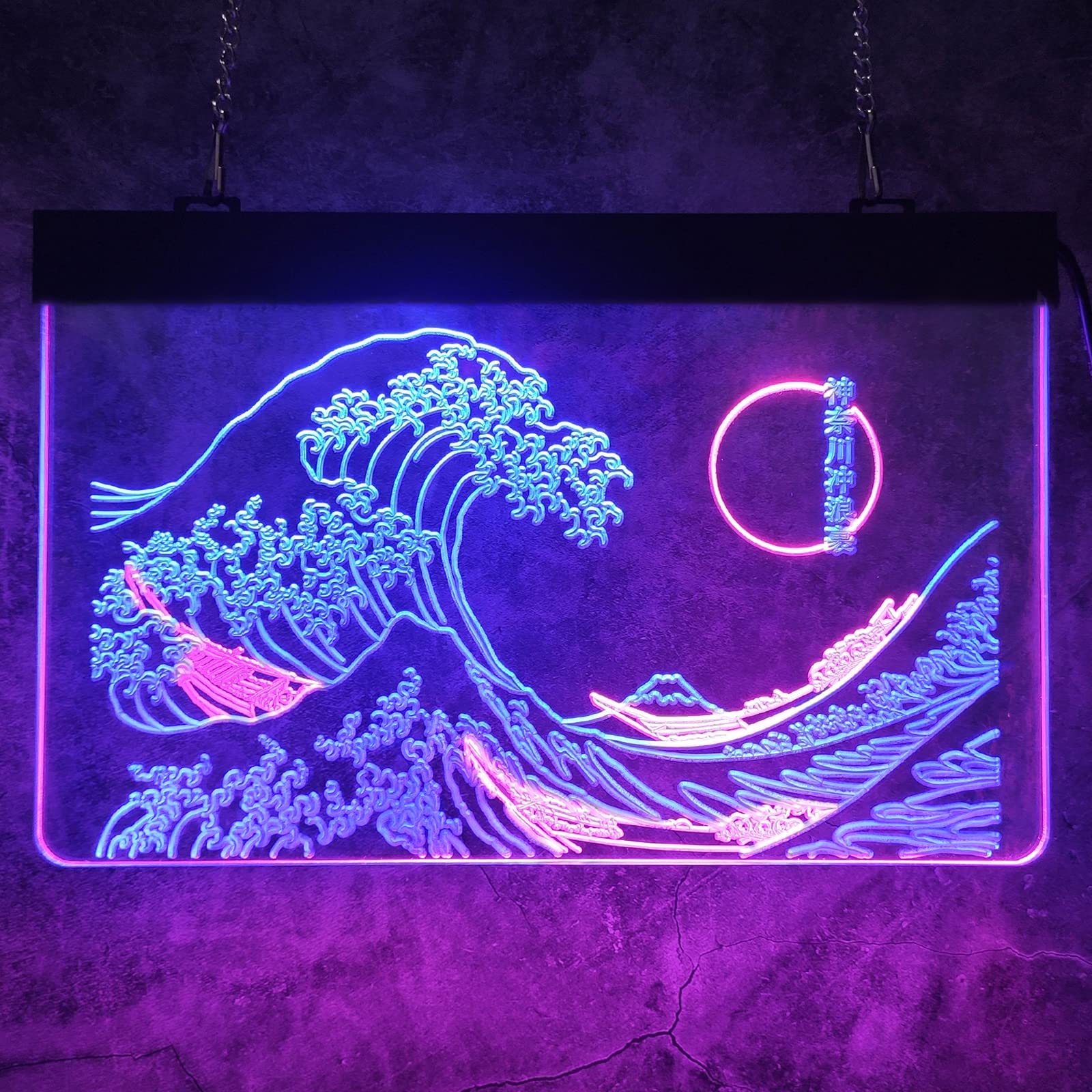 The Great Wave Off Kanagawa LED Neon Sign - Japanese Ukiyoe Art Wall Decor by Katsushika Hokusai - 12x16 Inch Blue & Pink Neon Light for Bedroom, Living Room & Office Interior Design | Modern Anime & Manga Inspired Home Decoration