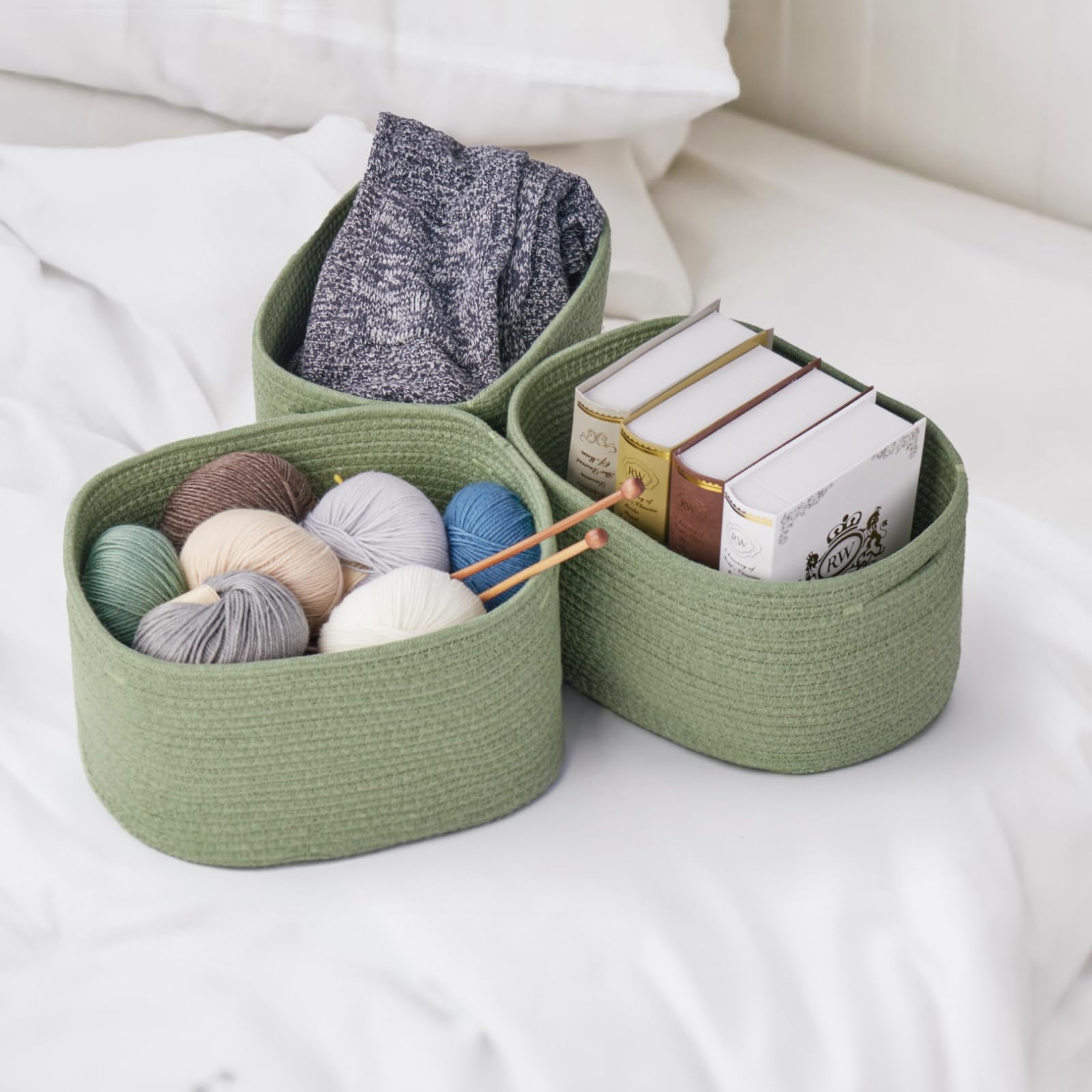 Eco-Friendly Woven Storage Baskets Set of 3 - Cotton Rope Organizer Bins for Cube Shelf, Closet & Toy Storage | Durable, Skin-Friendly Home Decor | Perfect for Nursery, Bathroom & Living Room Organization