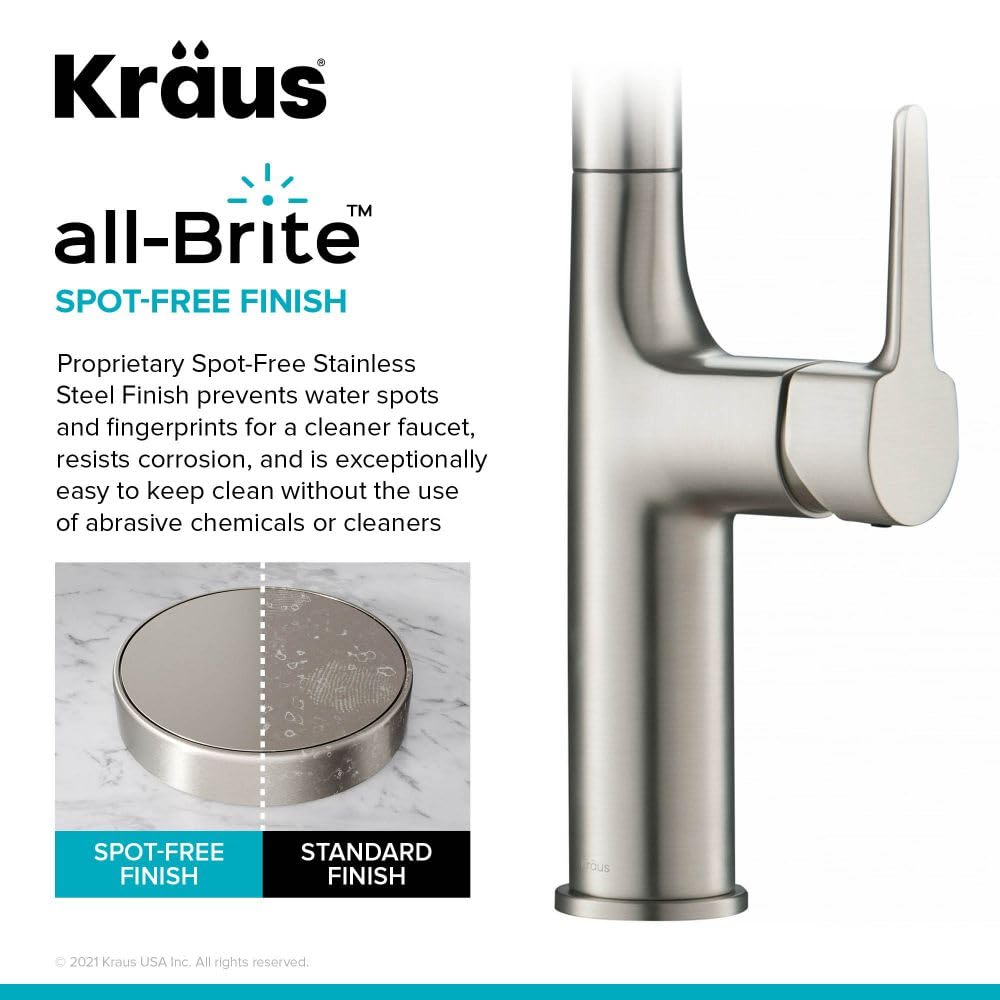 KRAUS Oletto Tall Modern Pull-Down Single Handle Kitchen Faucet - Spot Free Stainless Steel (KPF-3101SFS) | High Arc Design for Deep Sinks, Perfect for Washing Large Pots & Vegetables