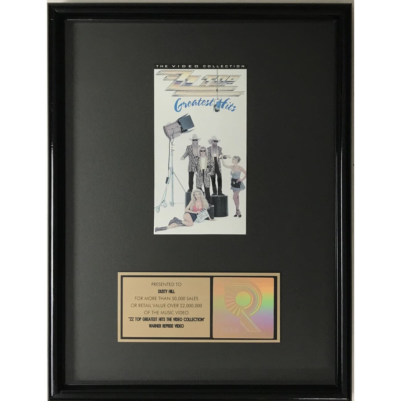 ZZ Top Greatest Hits RIAA Gold Video Award Presented to Dusty Hill - Rare Collectible Music Memorabilia for Fans & Collectors - Perfect for Display in Music Rooms, Theaters & Fan Collections
